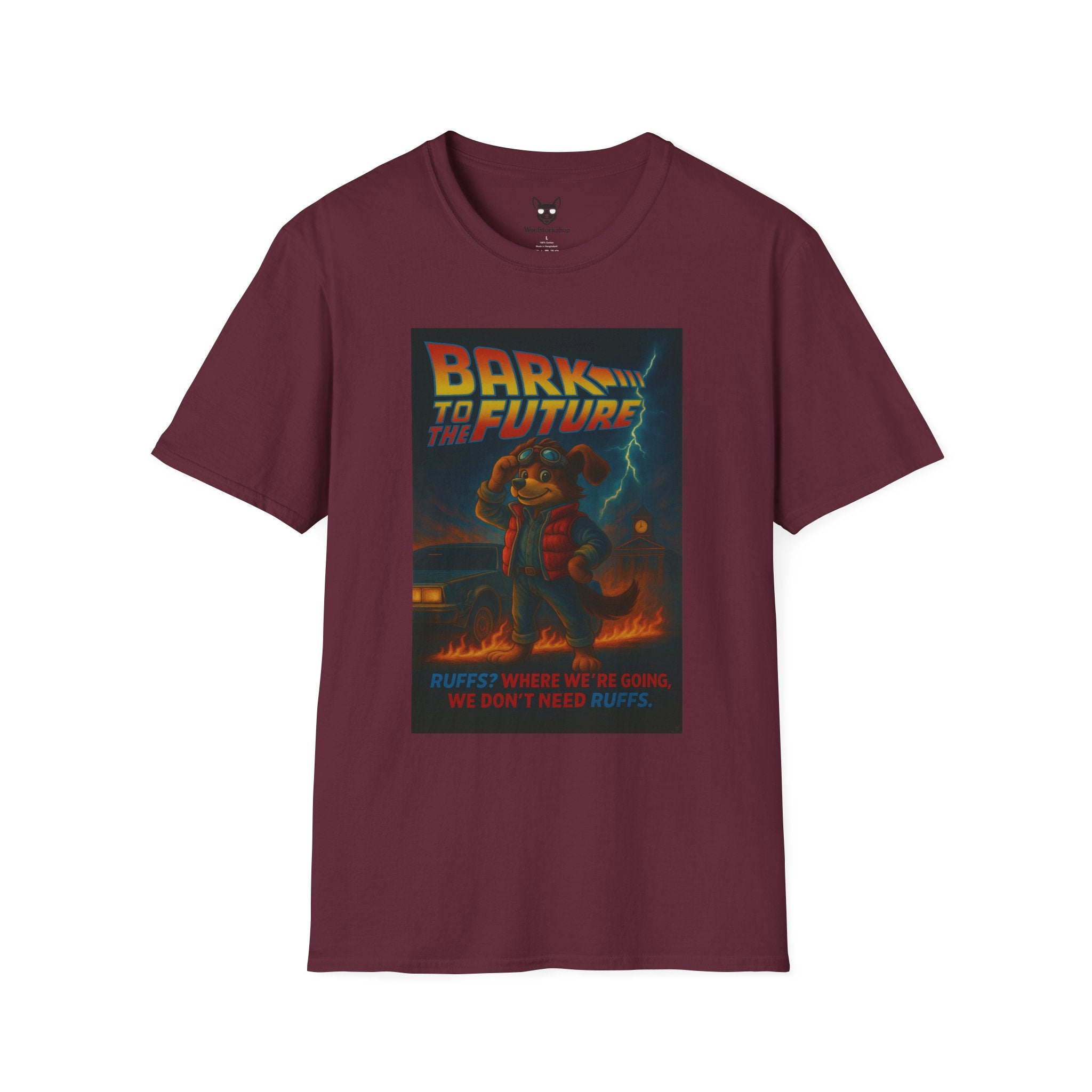 Back to the Future Movie Poster Dog Parody Unisex Softstyle T-Shirt -- Funny Dog Movie Tee for Film and Dog Lovers