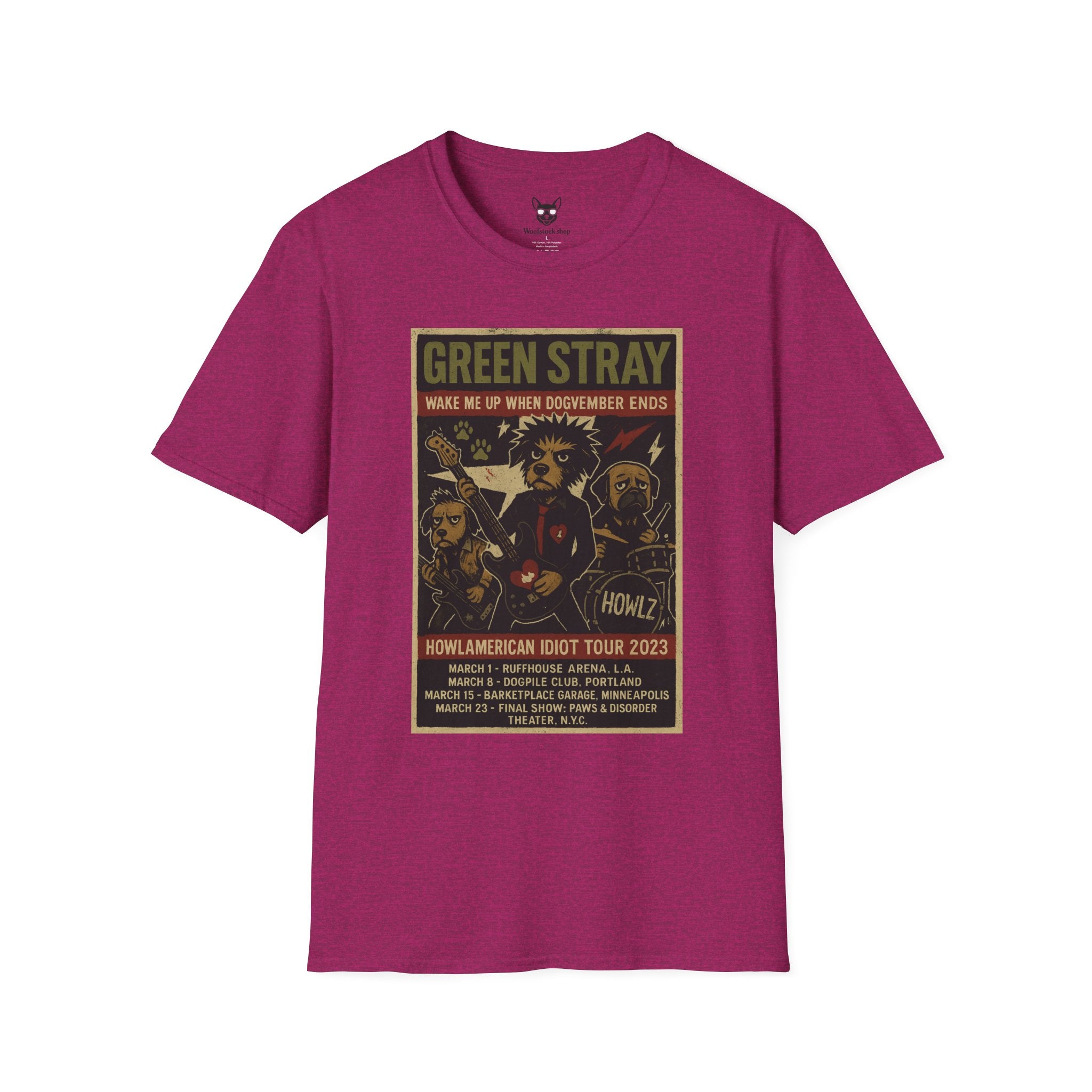 Green Day Concert Poster Dog Parody Unisex Softstyle T-Shirt – Funny Tee for Music and Dog Lovers