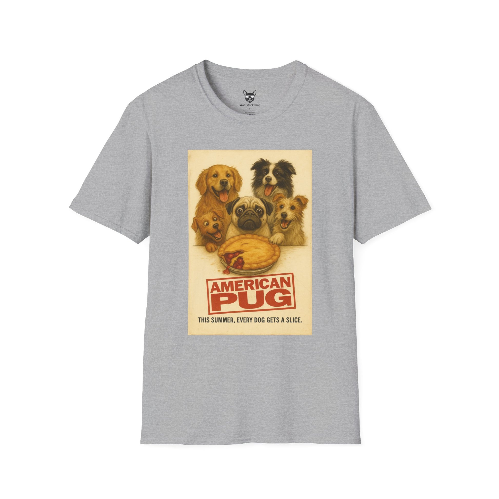 American Pie Movie Poster Dog Parody Unisex Softstyle T-Shirt -- Funny Dog Movie Tee for Film and Dog Lovers