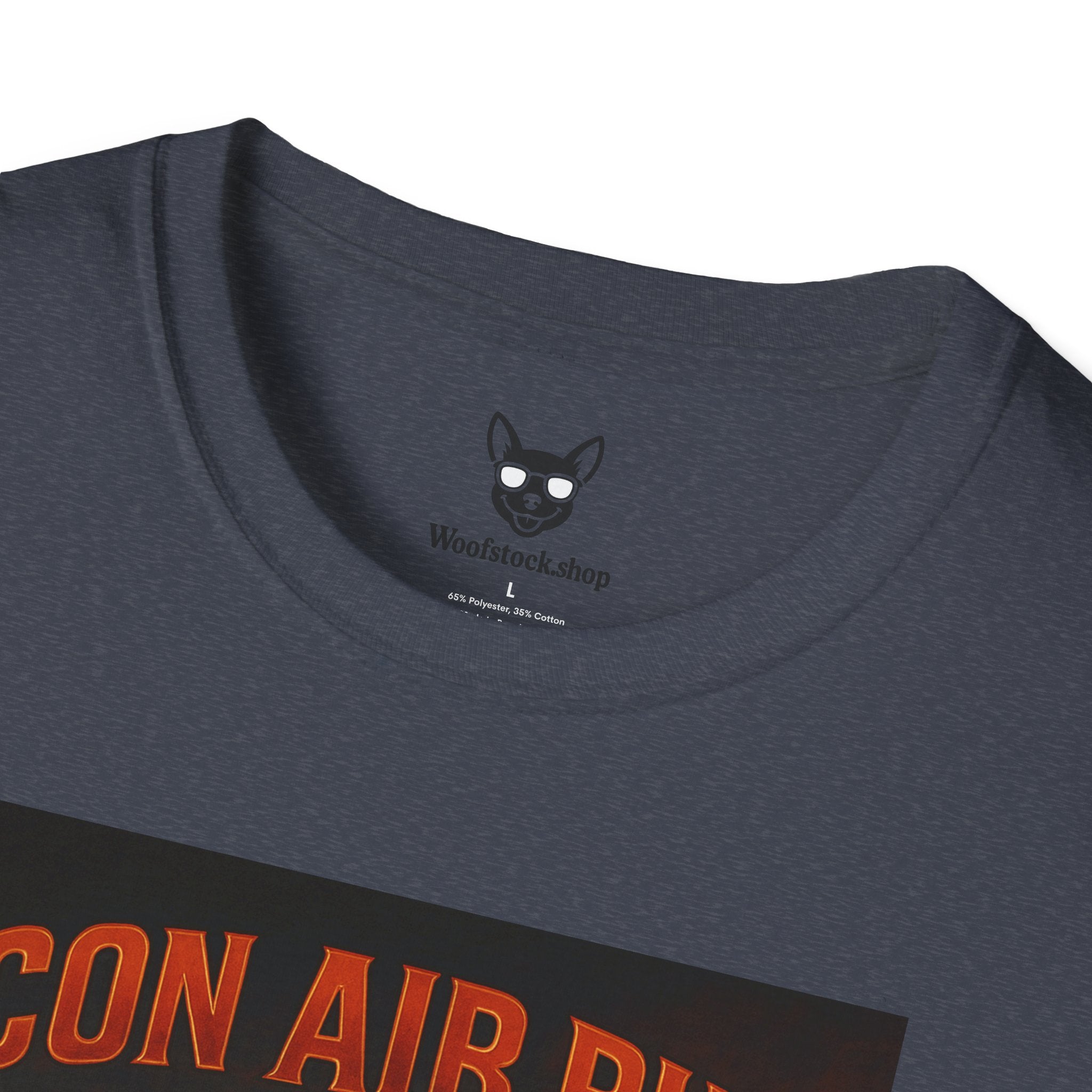 Con Air Movie Poster Dog Parody Unisex Softstyle T-Shirt – Funny Action Movie Tee for Film and Dog Lovers