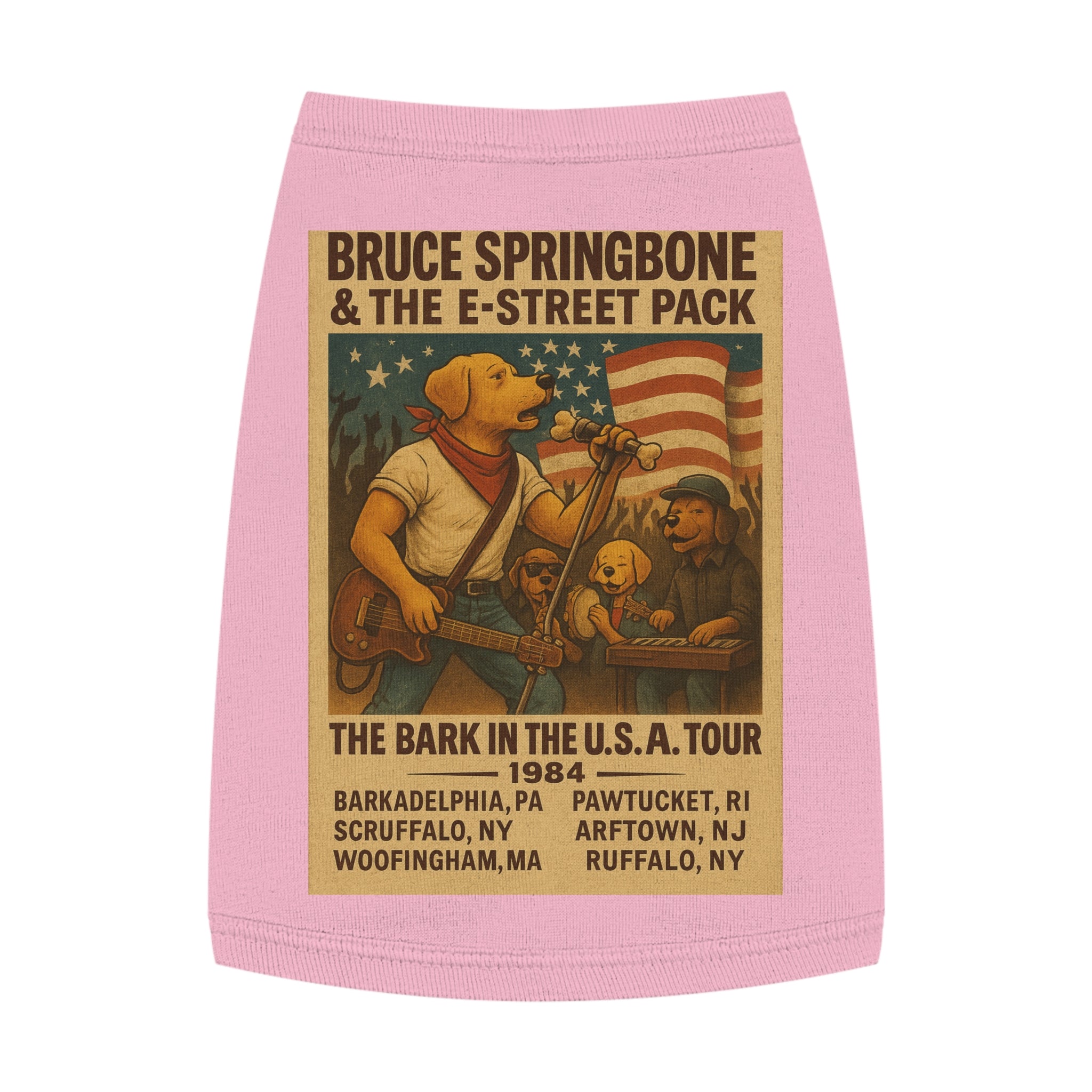 Bruce Springbone Pug Pet Tank Top-- Funny Parody Concert Shirt for Dog Lovers