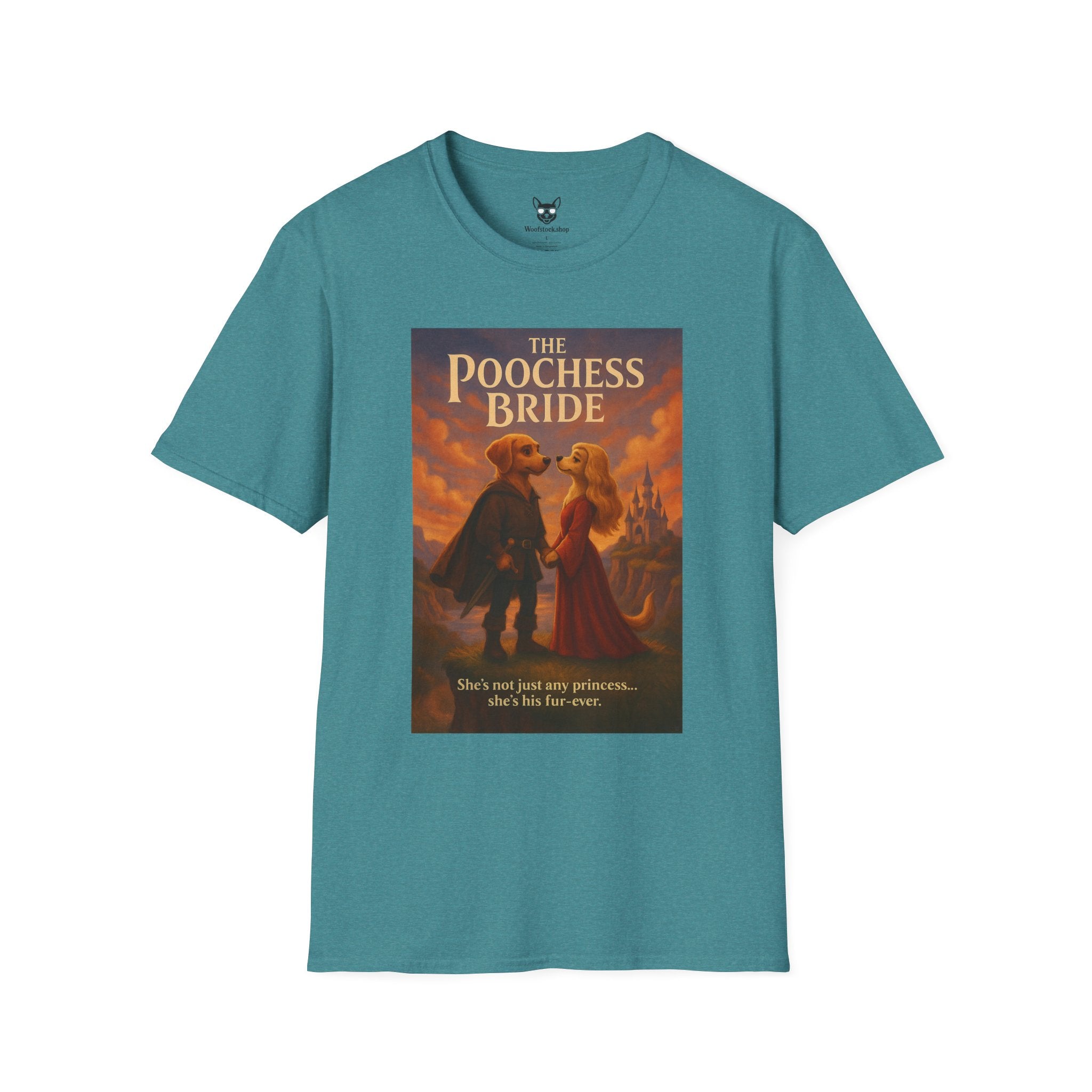 The Princess Bride Poster Dog Parody Unisex Softstyle T-Shirt -- Funny Audrey Hepburn Movie Tee for Film and Dog Lovers
