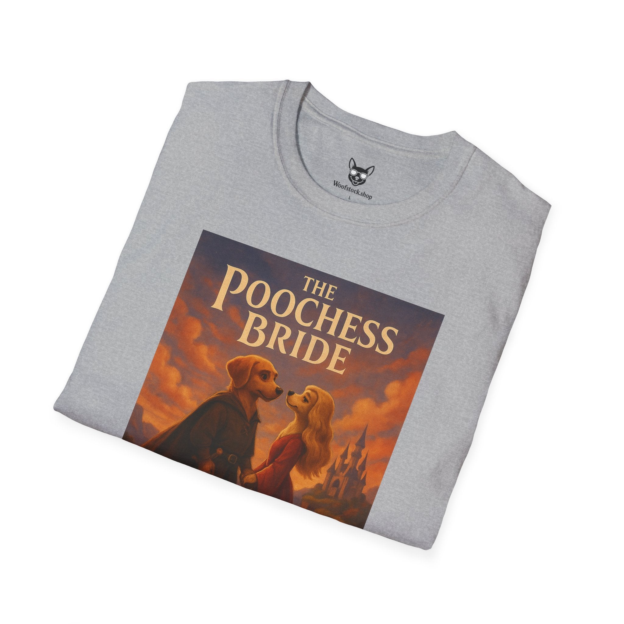 The Princess Bride Poster Dog Parody Unisex Softstyle T-Shirt -- Funny Audrey Hepburn Movie Tee for Film and Dog Lovers