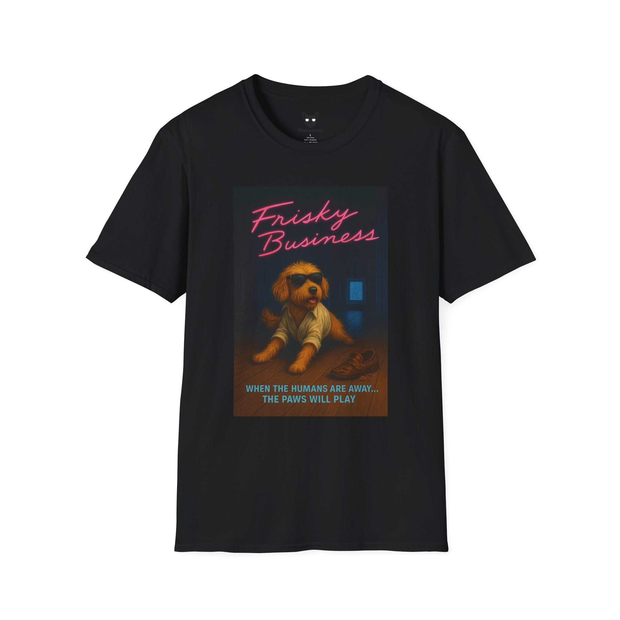 Risky Business Movie Poster Dog Parody Unisex Softstyle T-Shirt -- Funny Dog Movie Tee for Film and Dog Lovers