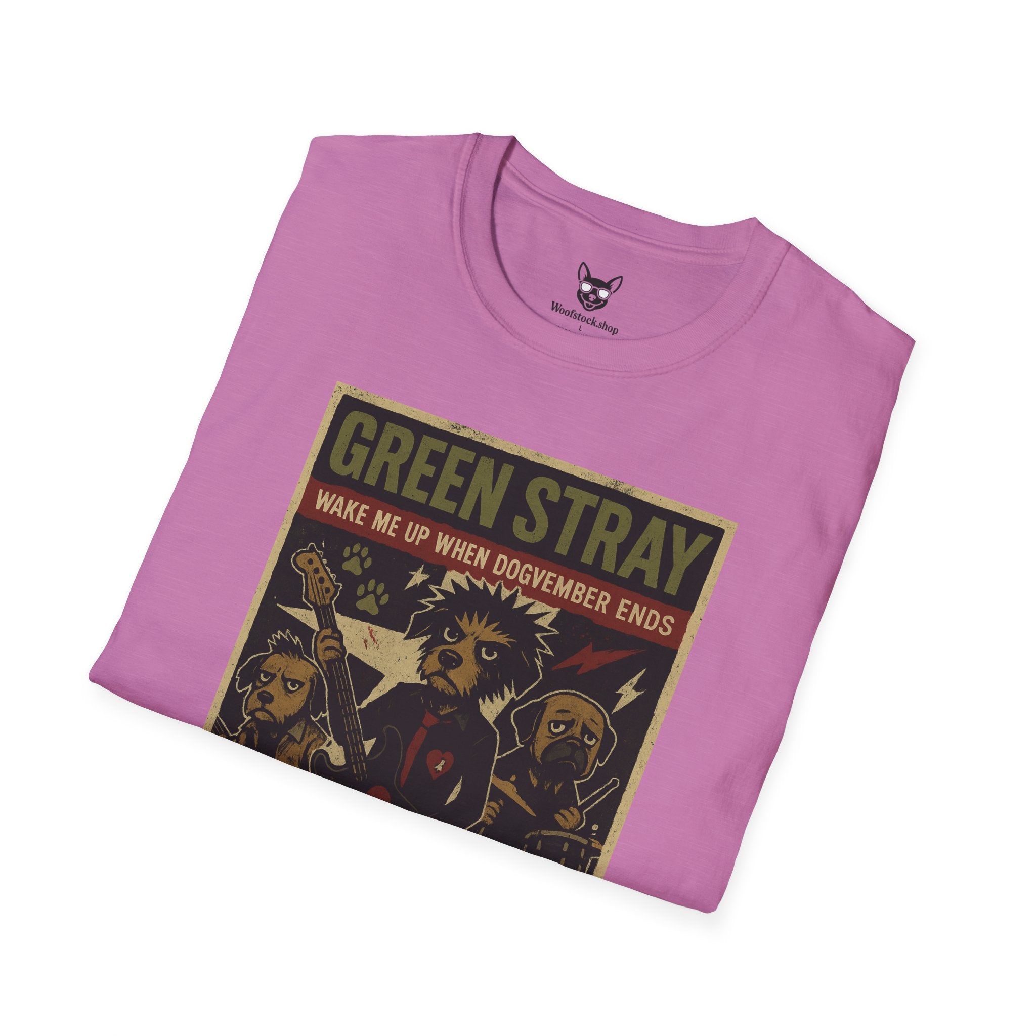 Green Day Concert Poster Dog Parody Unisex Softstyle T-Shirt – Funny Tee for Music and Dog Lovers