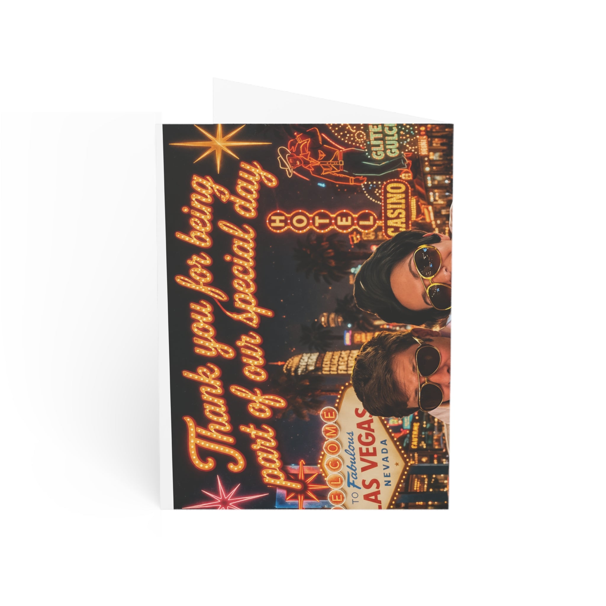 Las Vegas Themed Personalized Greeting Cards — "With burning kisses" Custom Message Options (1/10/30/50 pack)
