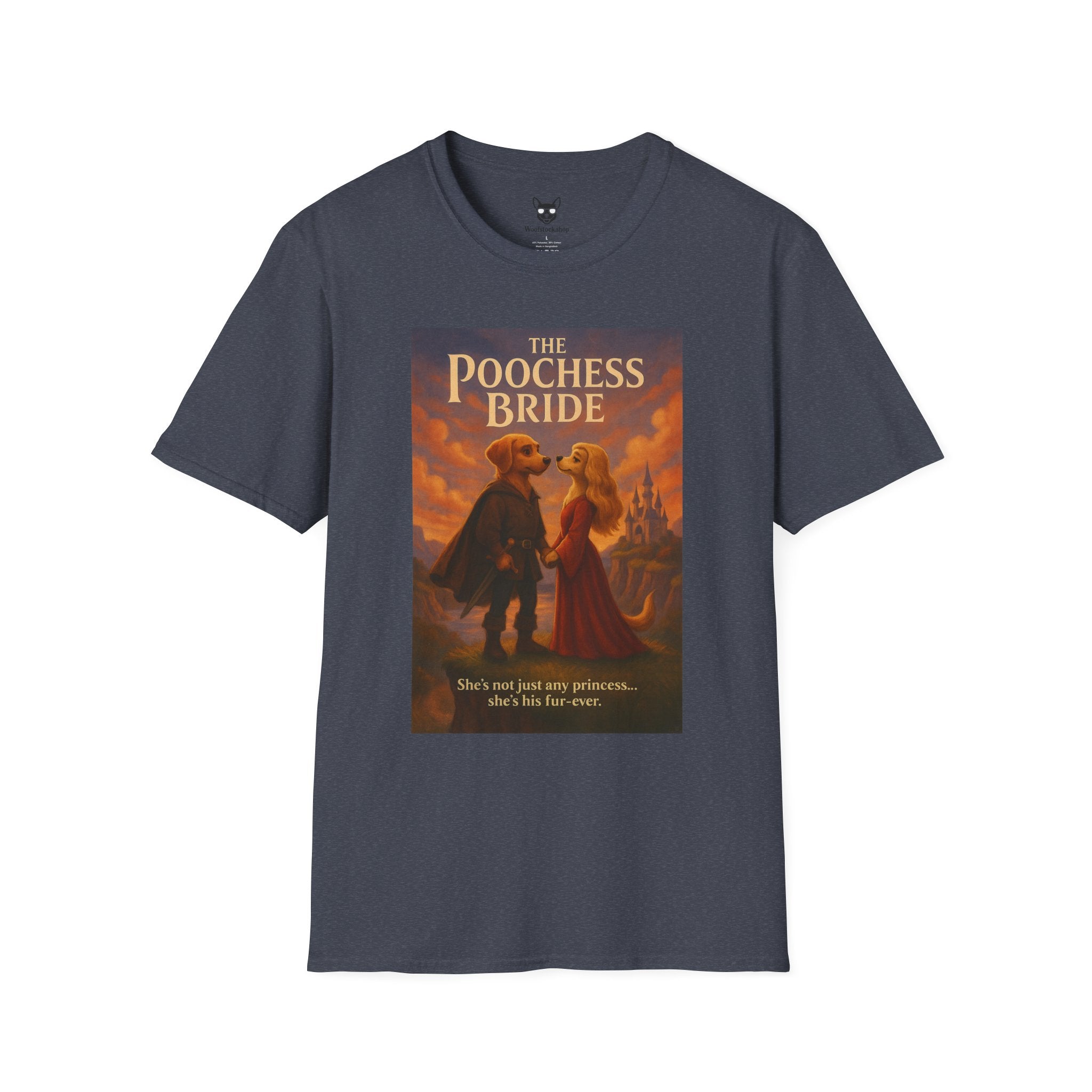 The Princess Bride Poster Dog Parody Unisex Softstyle T-Shirt -- Funny Audrey Hepburn Movie Tee for Film and Dog Lovers