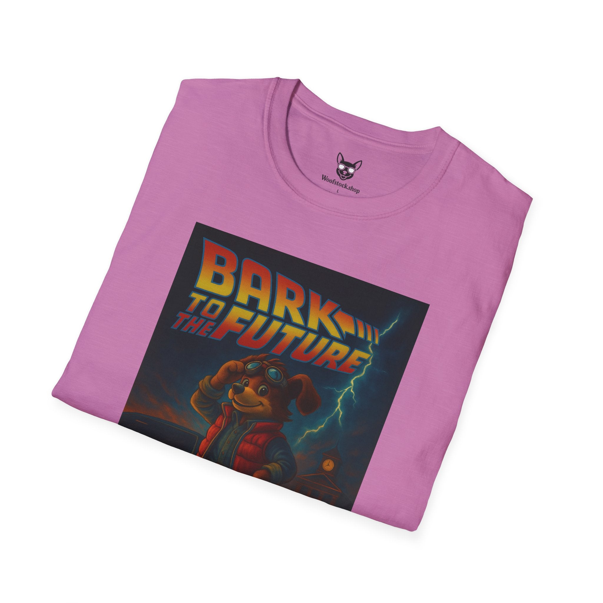 Back to the Future Movie Poster Dog Parody Unisex Softstyle T-Shirt -- Funny Dog Movie Tee for Film and Dog Lovers