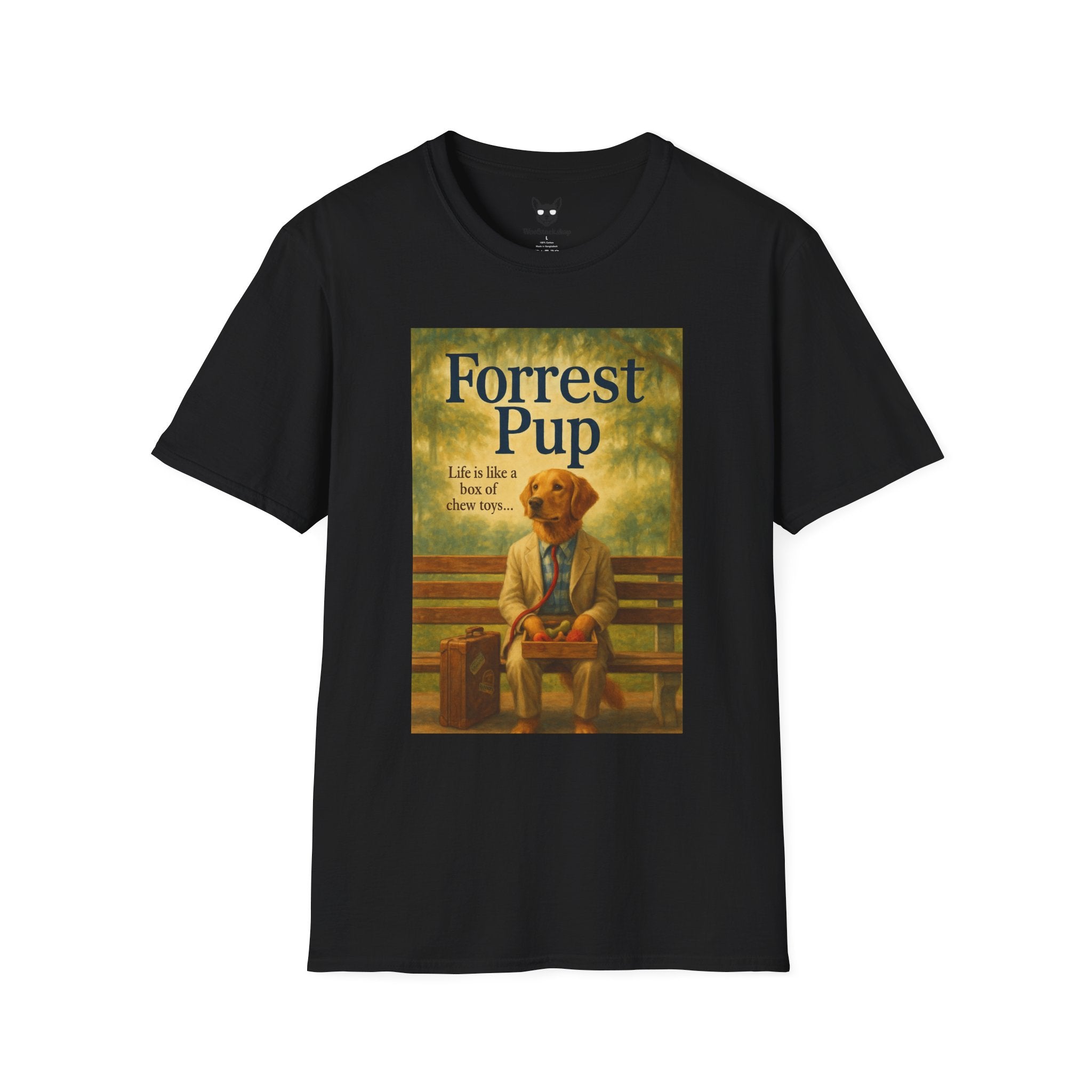 Forrest Gump Movie Poster Dog Parody Unisex Softstyle T-Shirt -- Funny Dog Movie Tee for Film and Dog Lovers