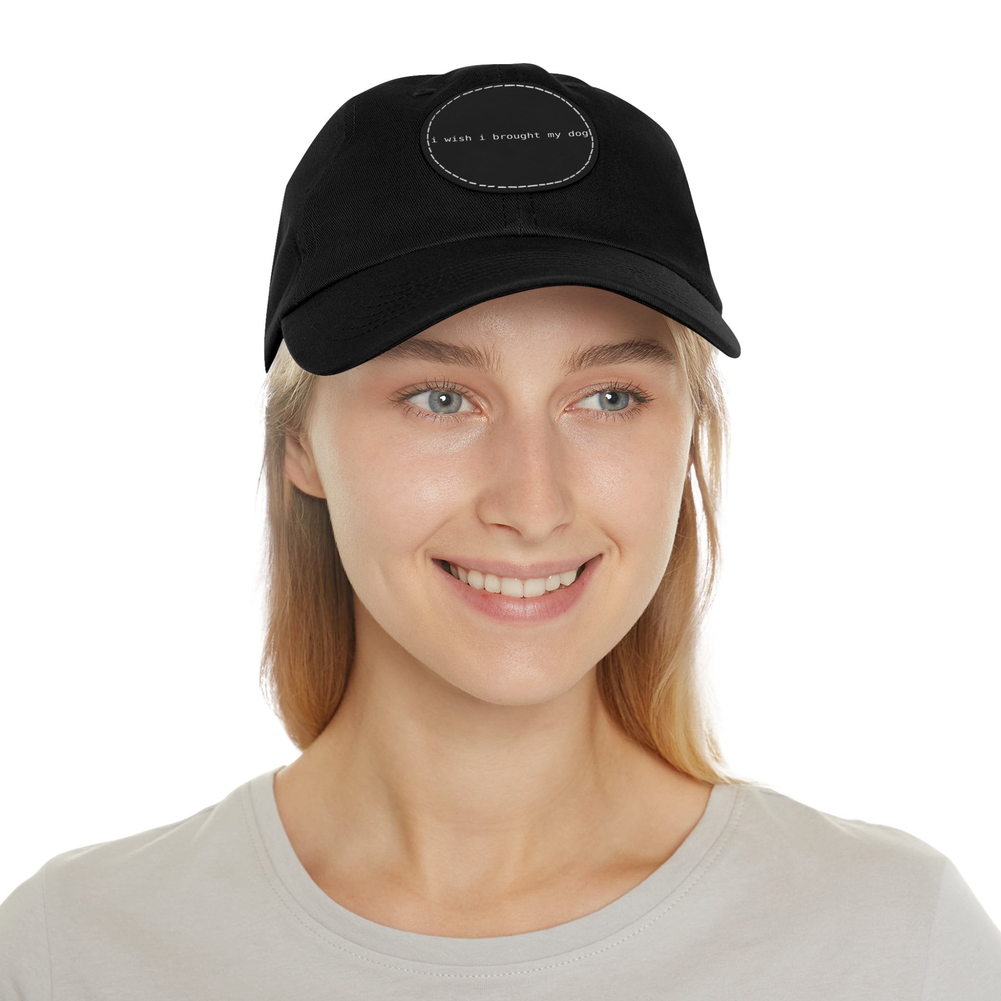 I Wish I Brought My Dog Dad Hat with Leather Patch (Round) -- Funny Hat for Dog Lovers