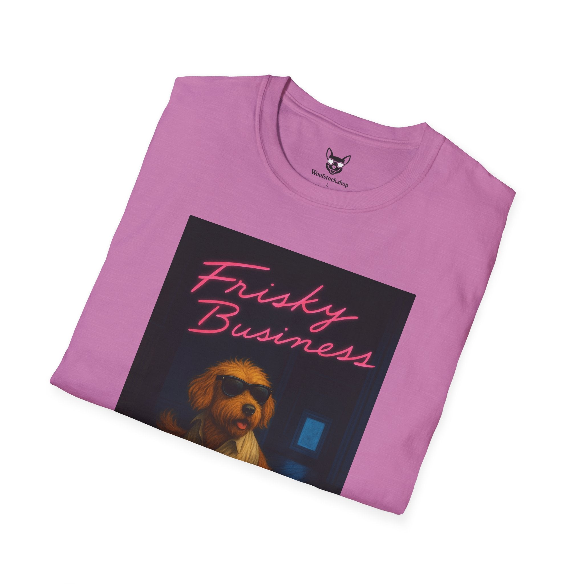 Risky Business Movie Poster Dog Parody Unisex Softstyle T-Shirt -- Funny Dog Movie Tee for Film and Dog Lovers