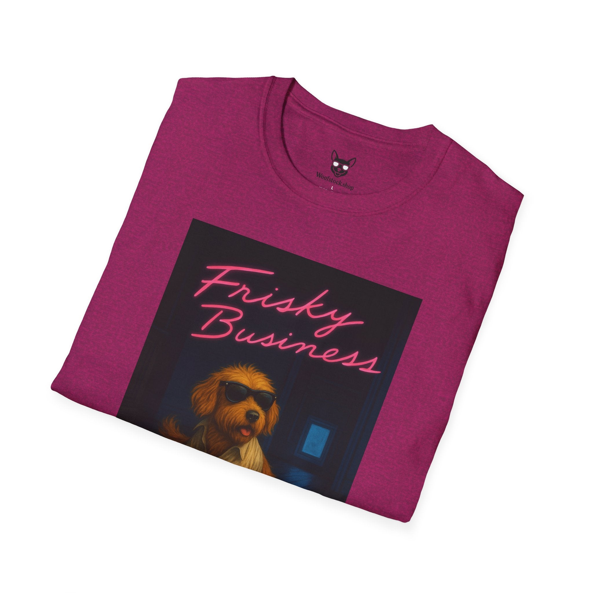 Risky Business Movie Poster Dog Parody Unisex Softstyle T-Shirt -- Funny Dog Movie Tee for Film and Dog Lovers