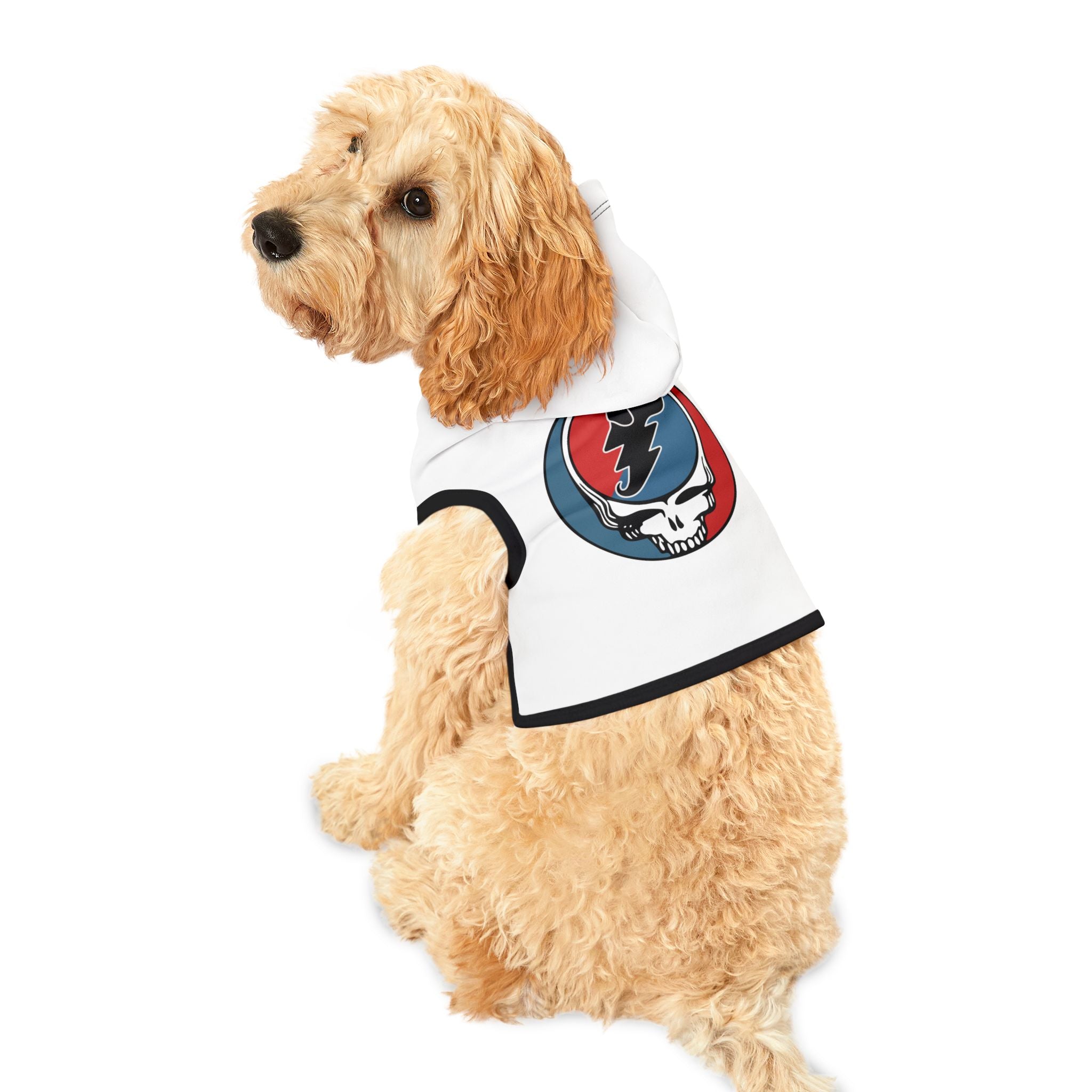 Grateful Dead Parody Hoodie for Dogs (White) -- Funny Gift for Deadheads and Dog Lovers