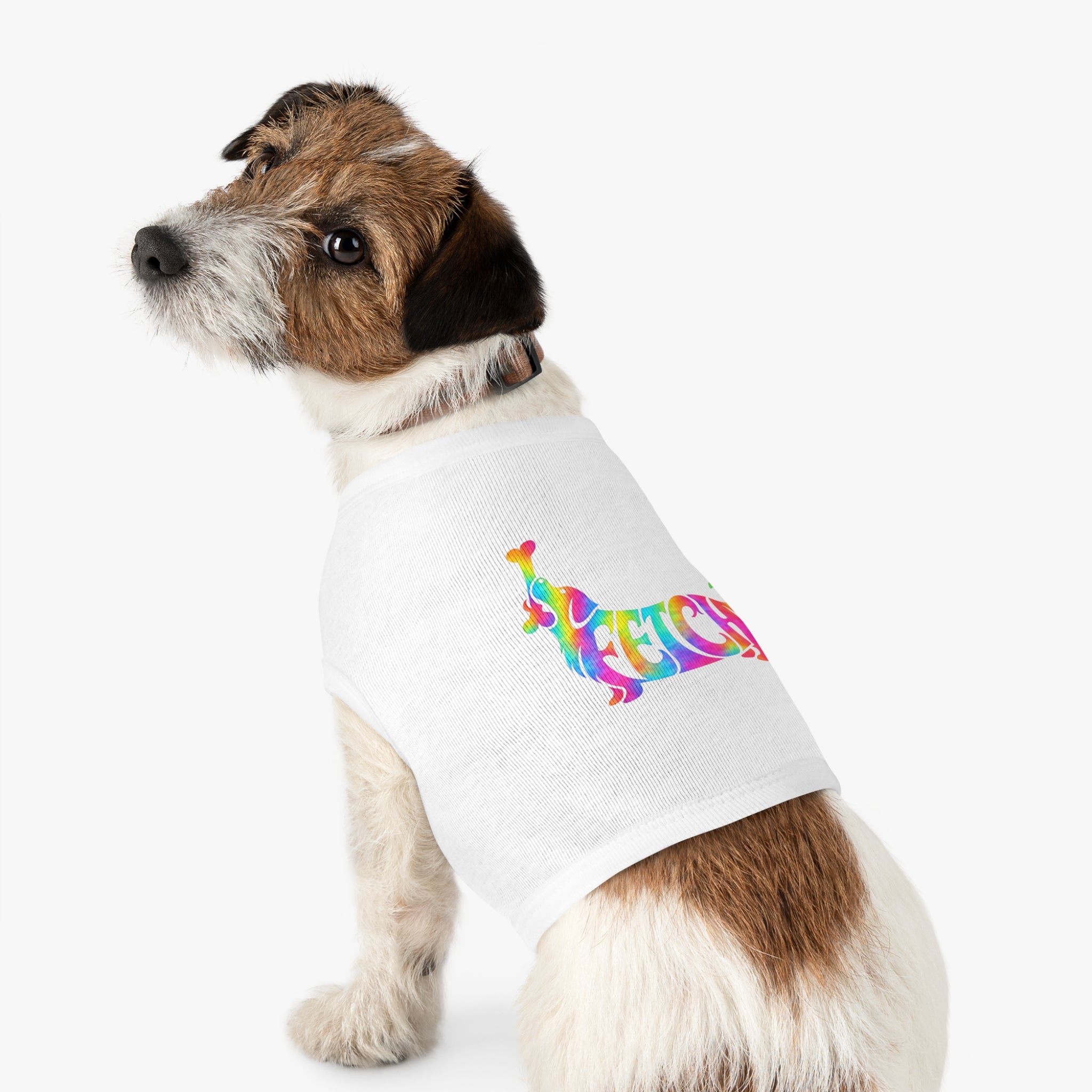 Tie-Dye "FETCH" Dog Tank Top - Colorful Retriever Graphic Pet Shirt