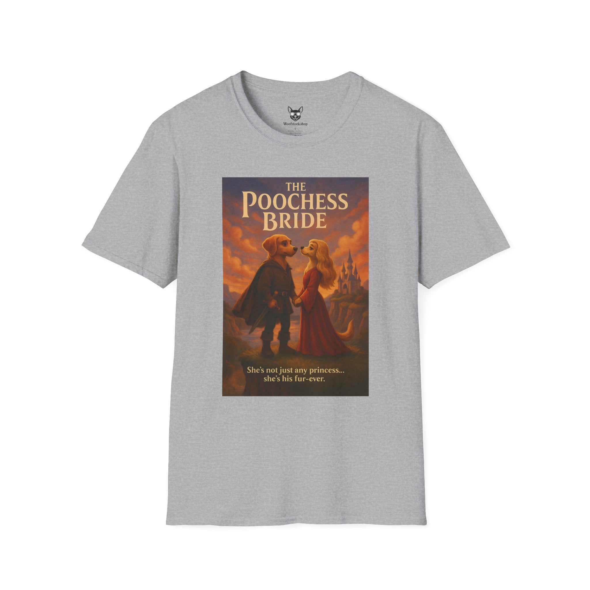 The Princess Bride Poster Dog Parody Unisex Softstyle T-Shirt -- Funny Audrey Hepburn Movie Tee for Film and Dog Lovers
