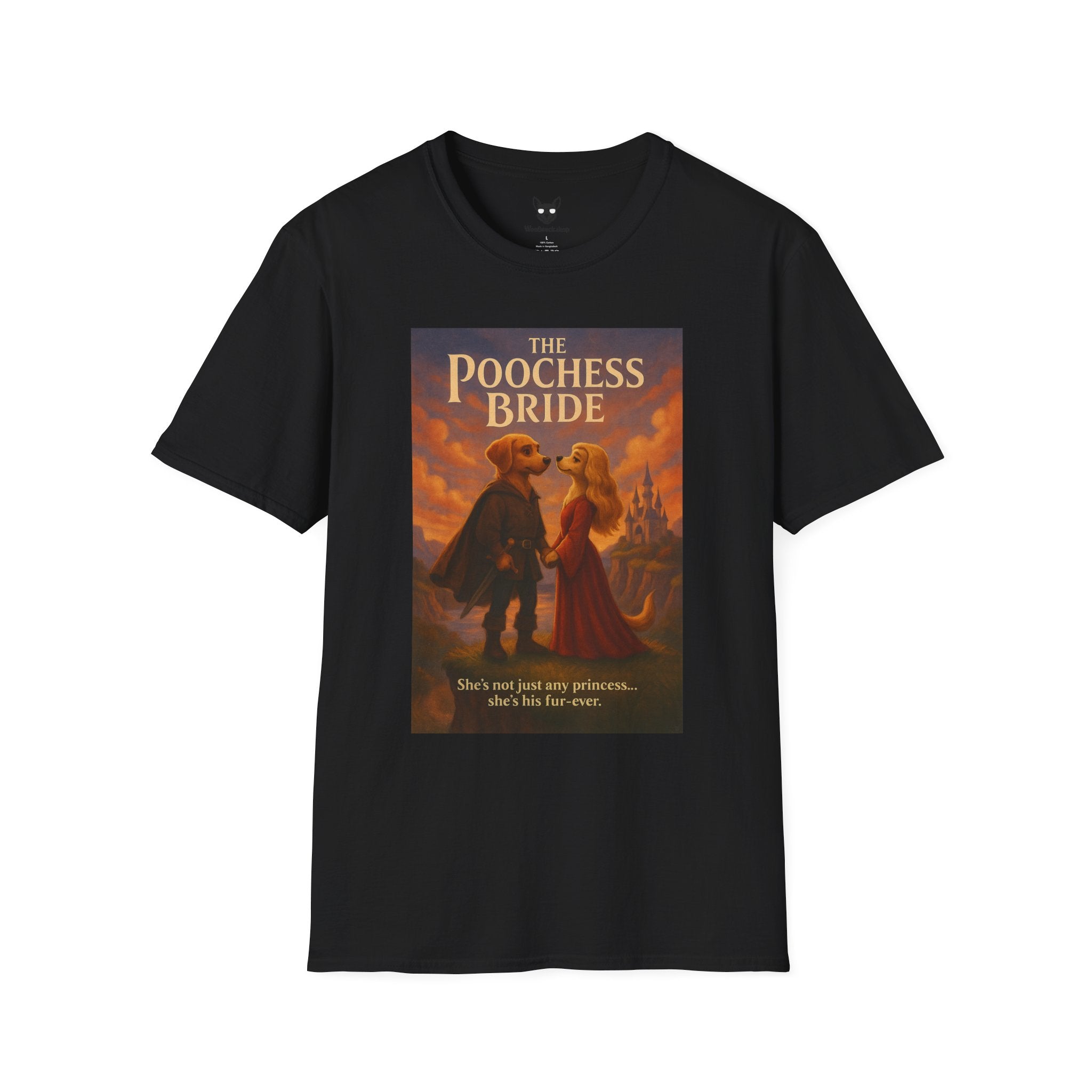 The Princess Bride Poster Dog Parody Unisex Softstyle T-Shirt -- Funny Audrey Hepburn Movie Tee for Film and Dog Lovers