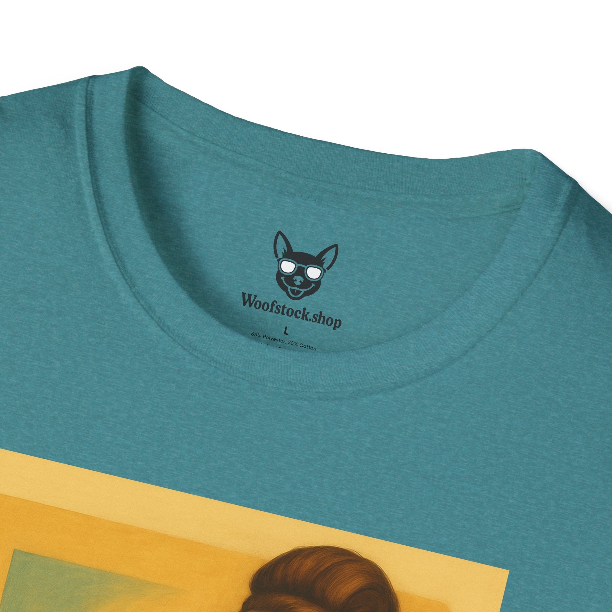 Breakfast at Tiffany's Movie Poster Dog Parody Unisex Softstyle T-Shirt -- Funny Audrey Hepburn Movie Tee for Film and Dog Lovers