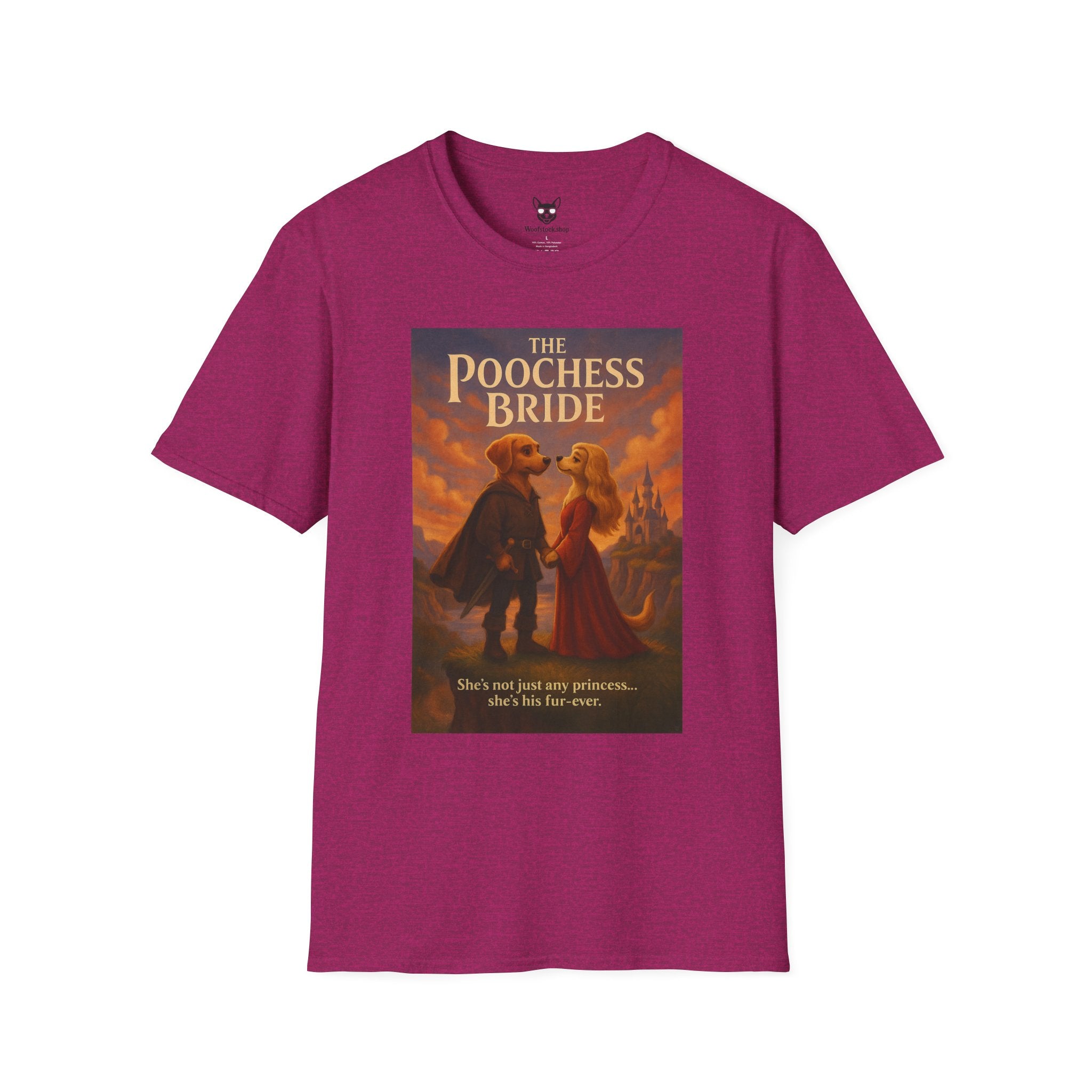 The Princess Bride Poster Dog Parody Unisex Softstyle T-Shirt -- Funny Audrey Hepburn Movie Tee for Film and Dog Lovers
