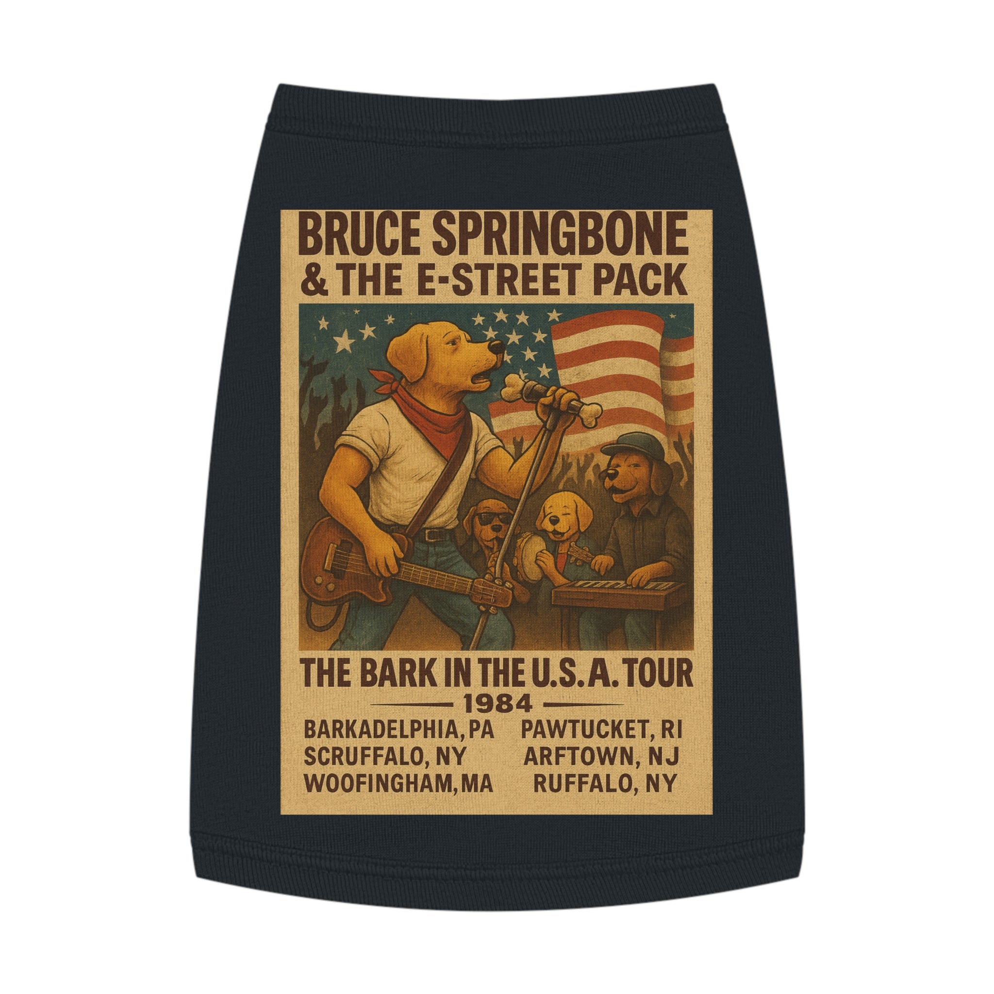 Bruce Springbone Pug Pet Tank Top-- Funny Parody Concert Shirt for Dog Lovers