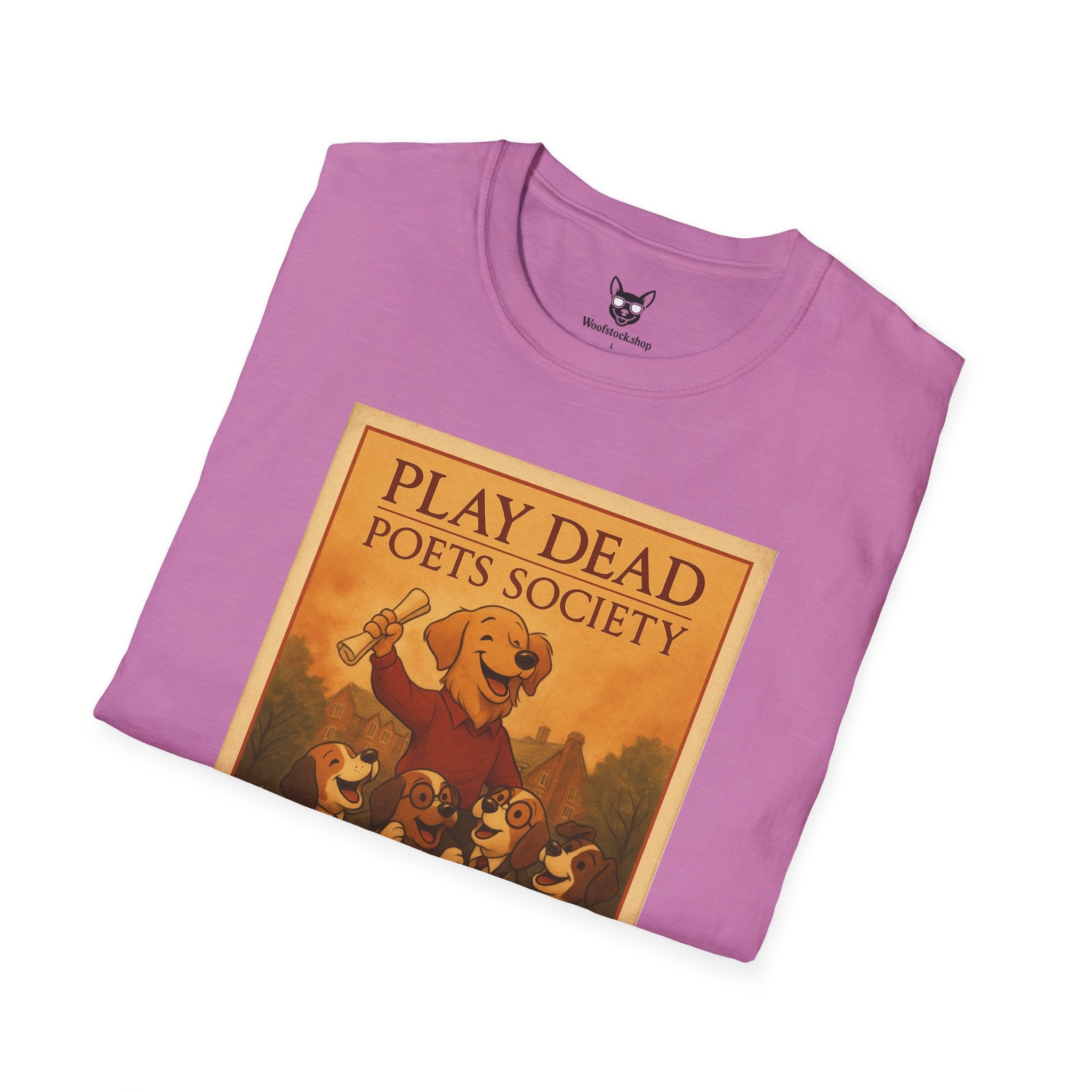 Dead Poets Society Poster Dog Parody Unisex Softstyle T-Shirt -- Funny Movie Tee for Movie and Dog Lovers