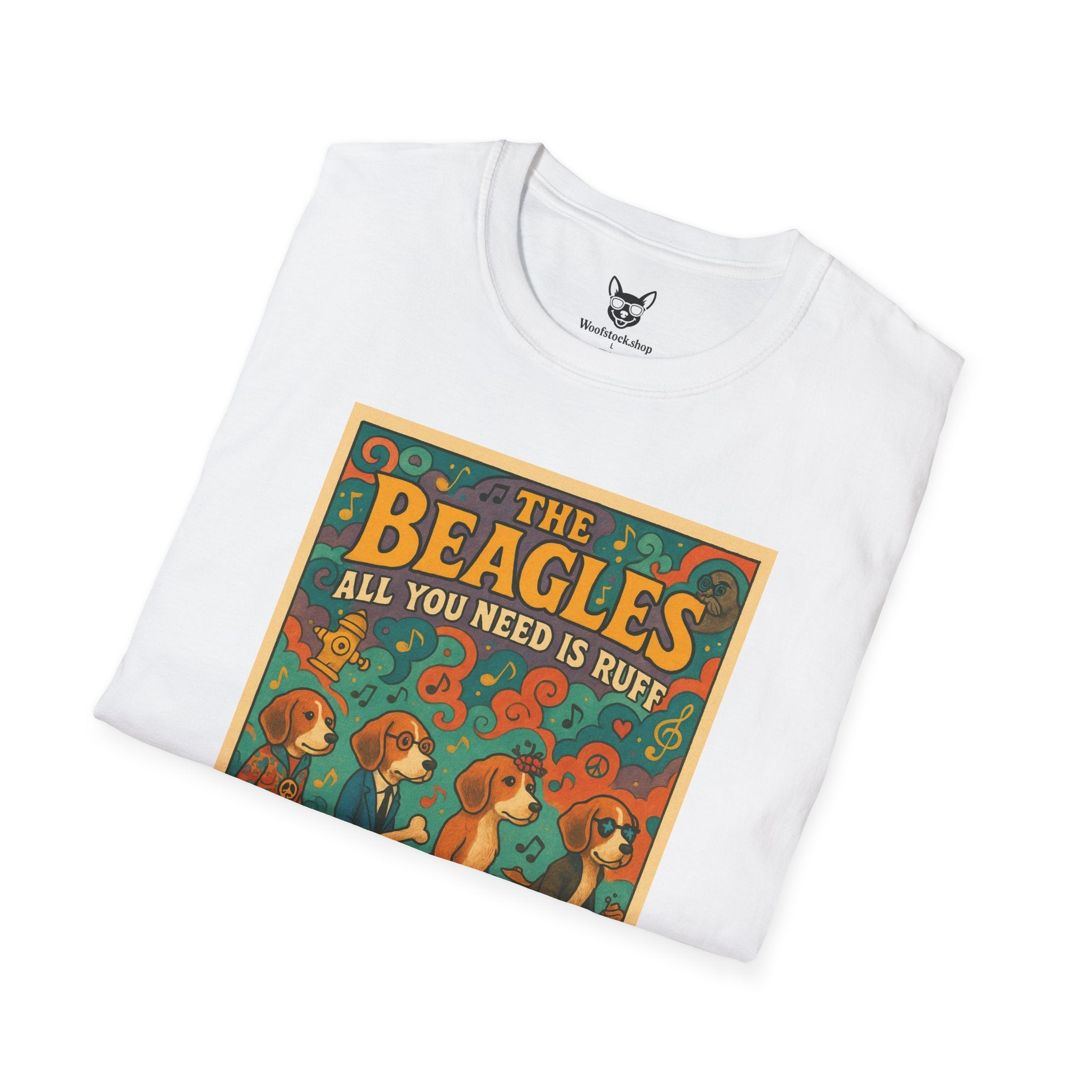 The Beatles Concert Poster Dog Parody Unisex Softstyle T-Shirt -- Funny Dog Concert Tee for Music and Dog Lovers