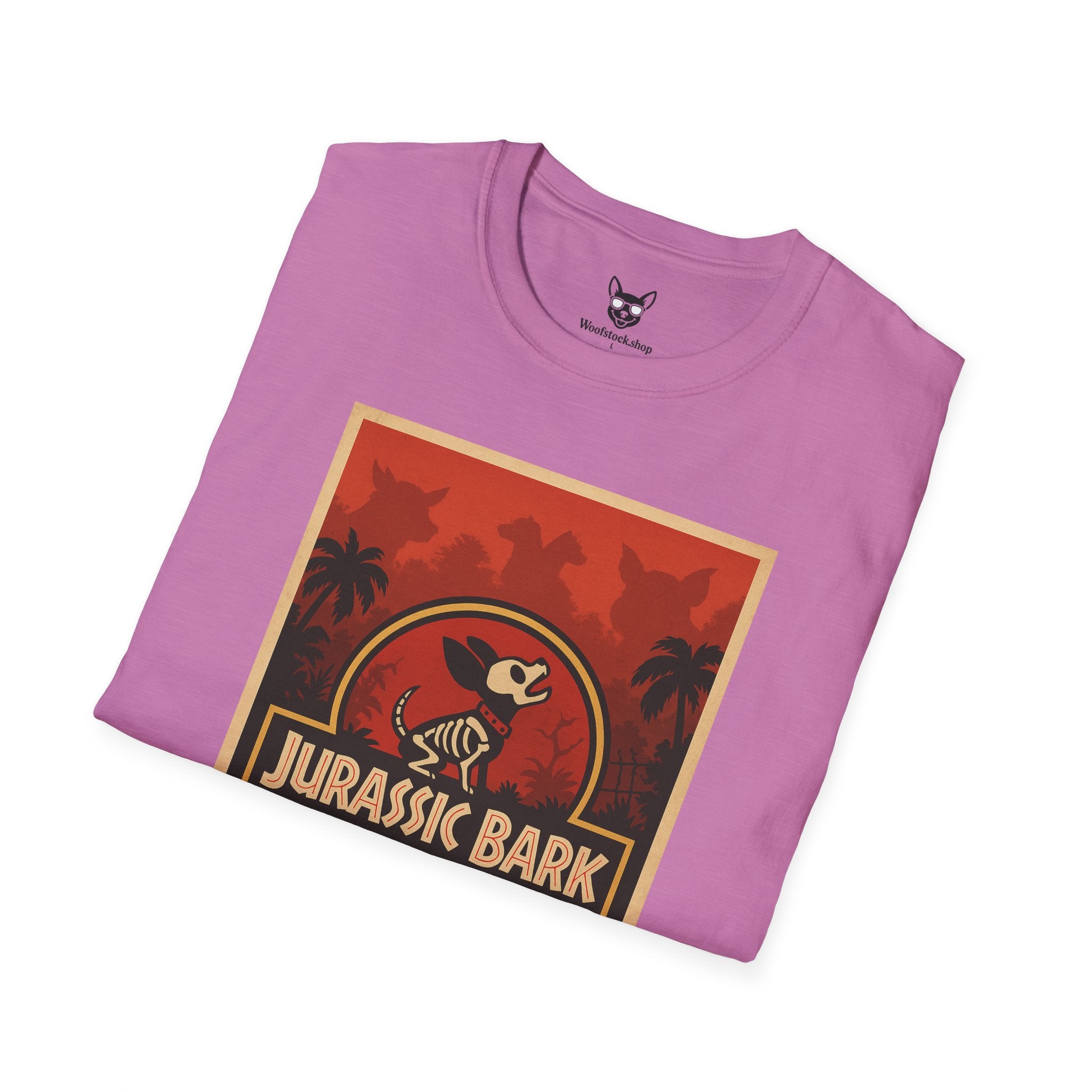 Jurassic Park Movie Poster Dog Parody Unisex Softstyle T-Shirt -- Funny Dog Movie Tee for Film and Dog Lovers