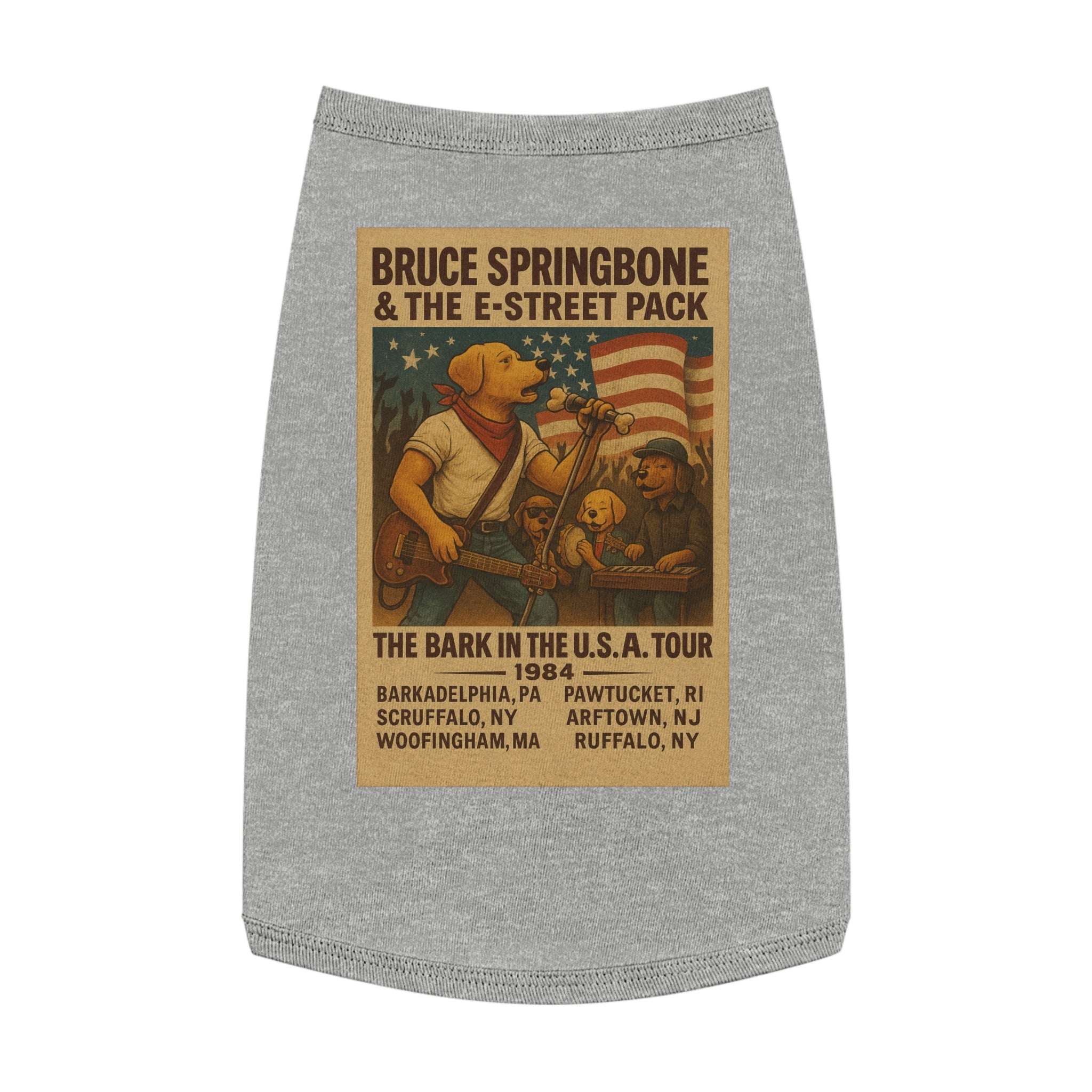 Bruce Springbone Pug Pet Tank Top-- Funny Parody Concert Shirt for Dog Lovers