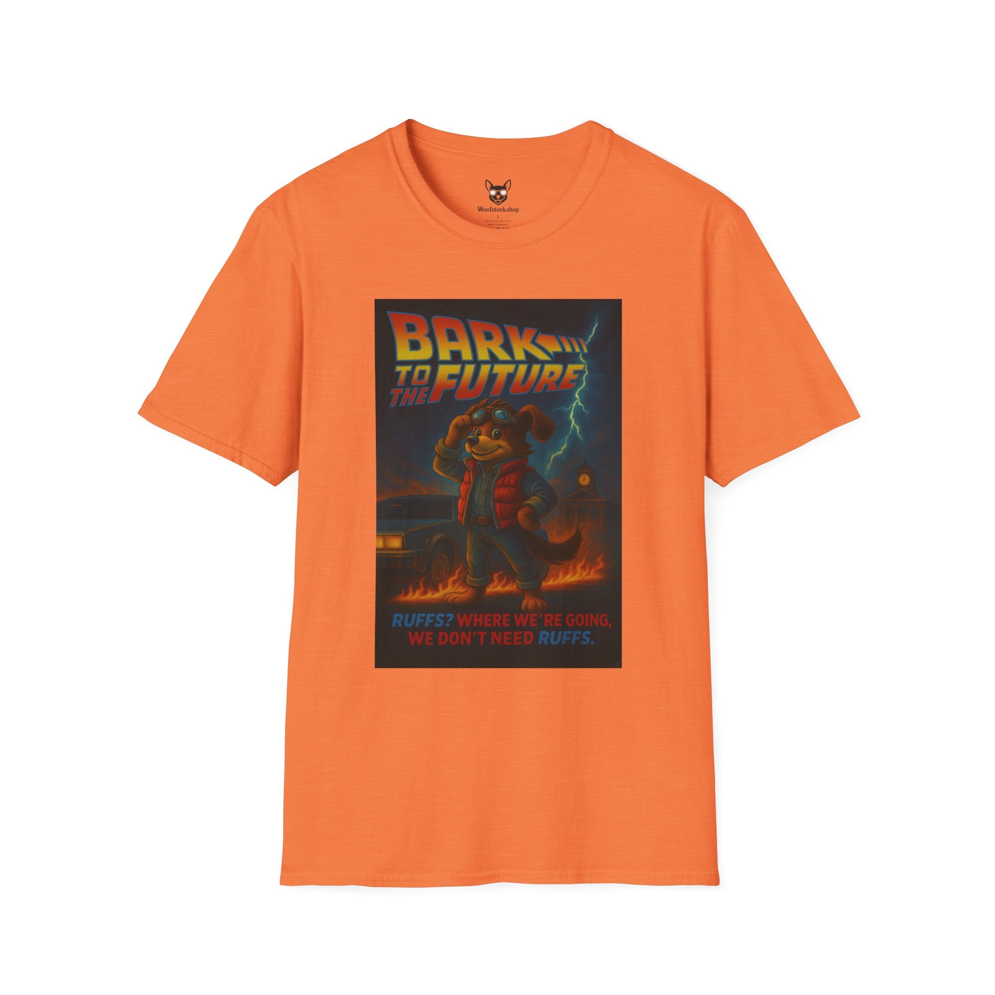 Back to the Future Movie Poster Dog Parody Unisex Softstyle T-Shirt -- Funny Dog Movie Tee for Film and Dog Lovers