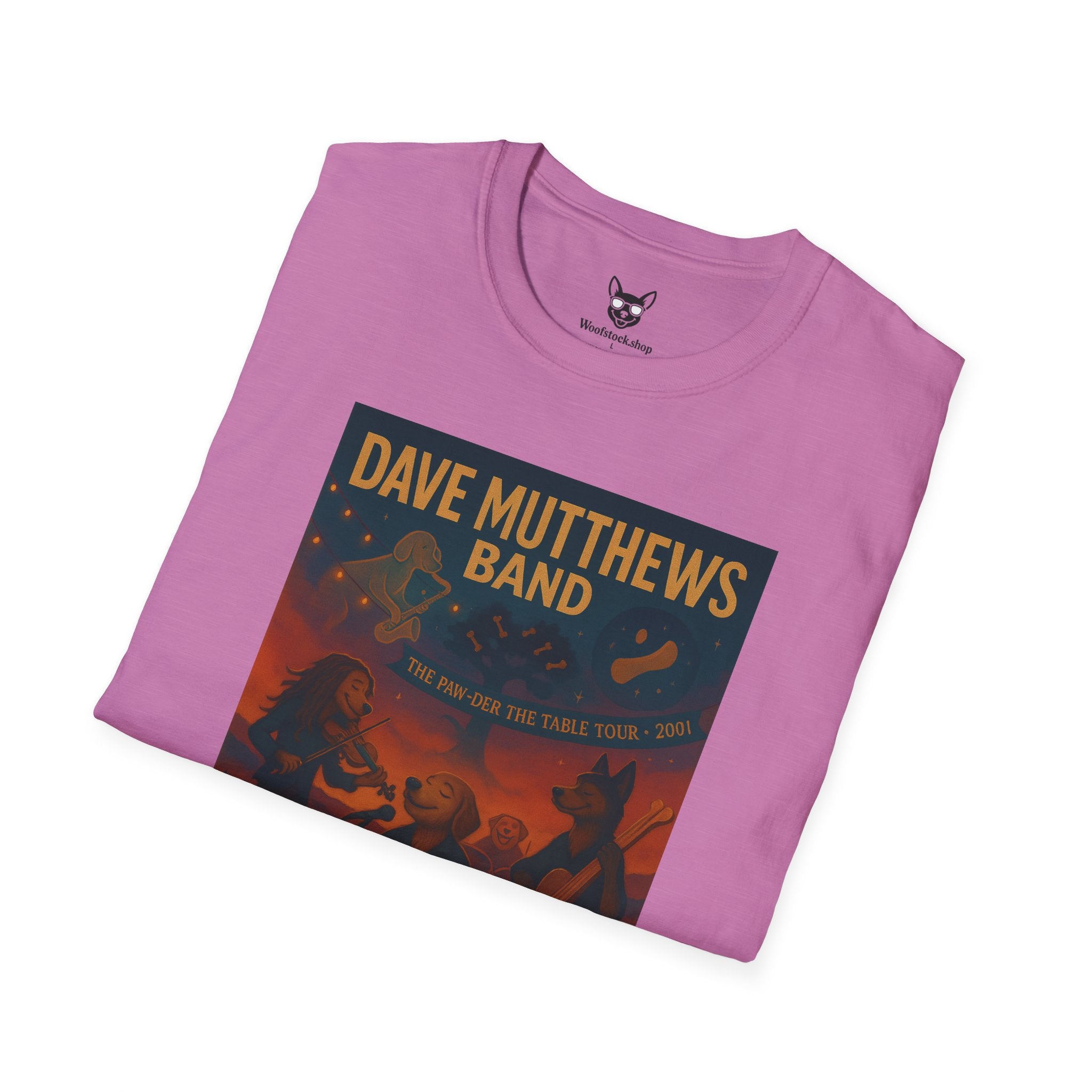 Dave Matthews Band Concert Poster Dog Parody Unisex Softstyle T-Shirt -- Funny Dog Concert Tee for Music and Dog Lovers