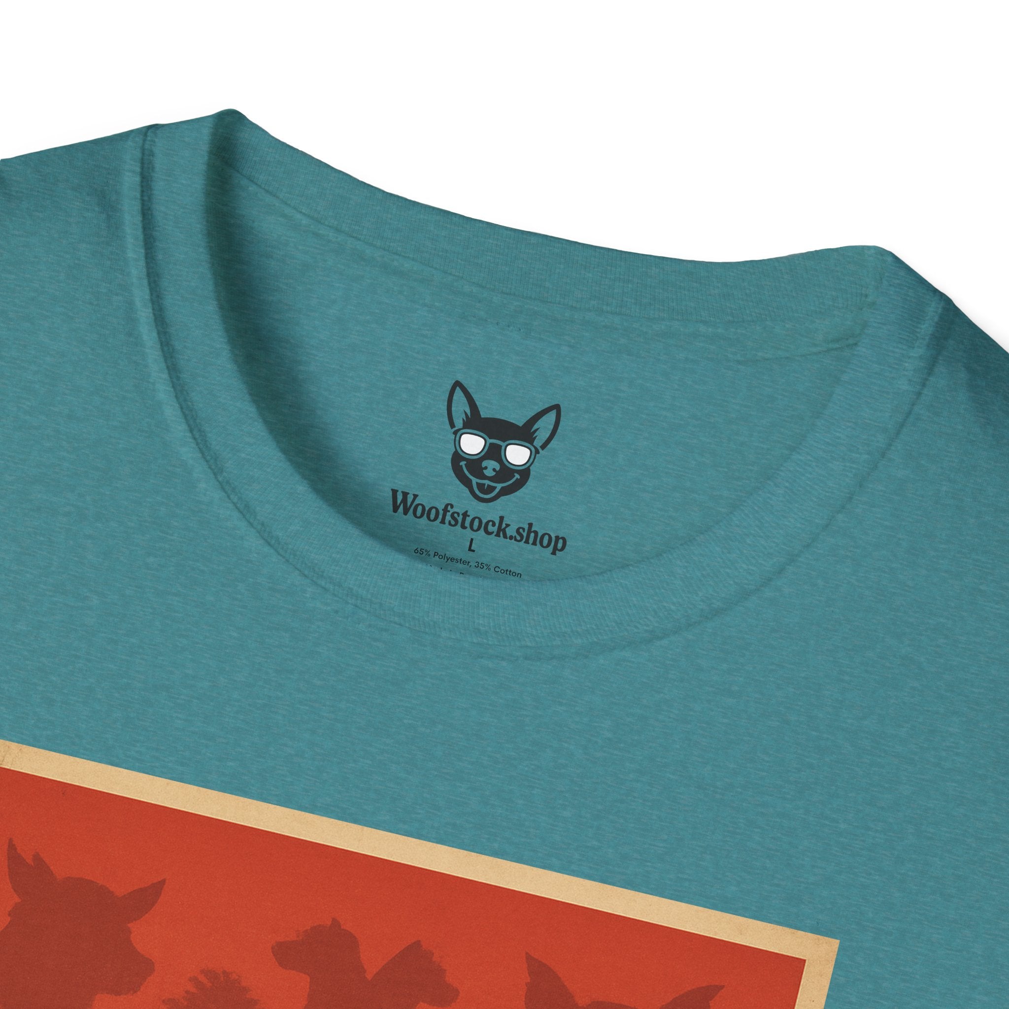 Jurassic Park Movie Poster Dog Parody Unisex Softstyle T-Shirt -- Funny Dog Movie Tee for Film and Dog Lovers