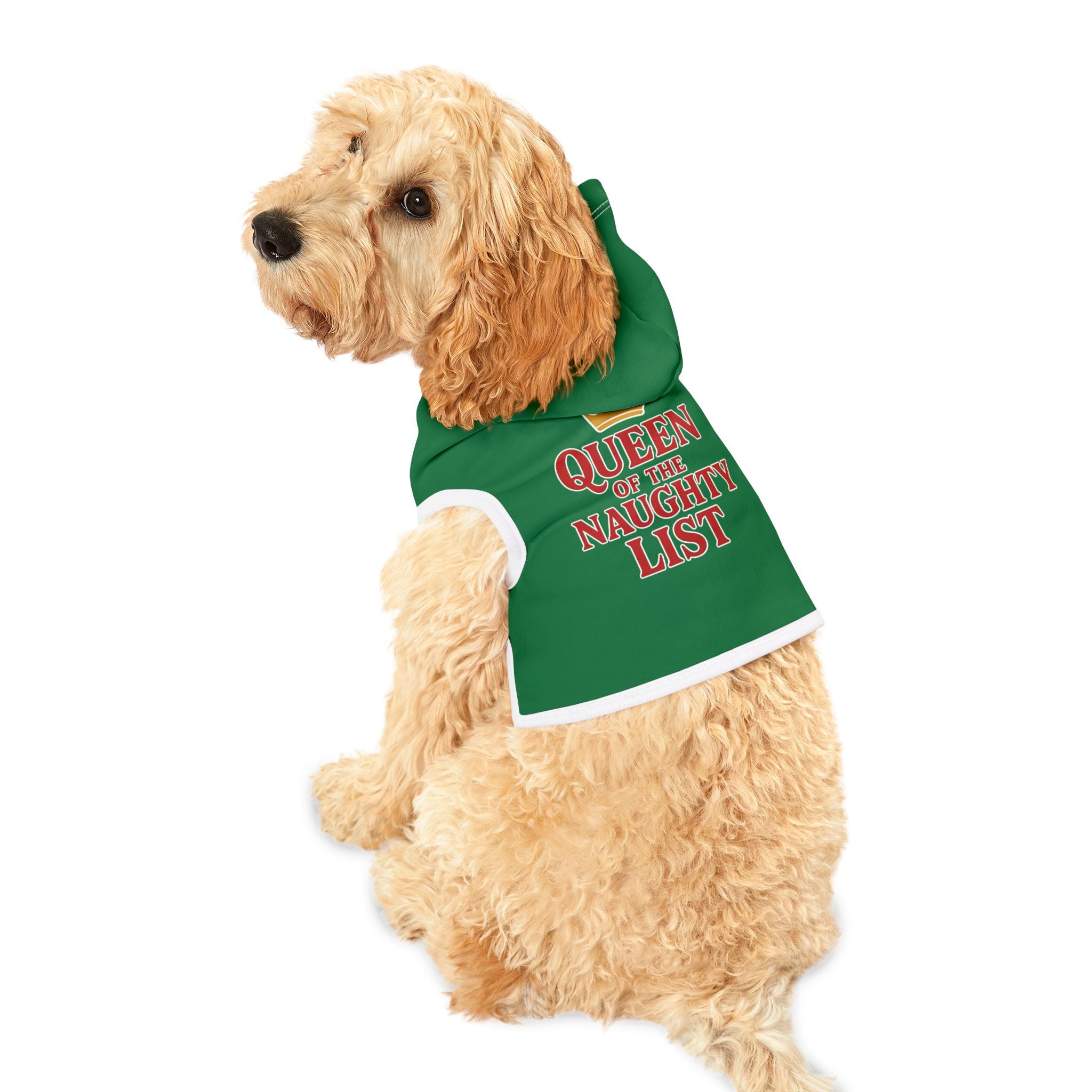 Queen of the Naughty List Dog Hoodie -- Funny Dog Christmas Apparel