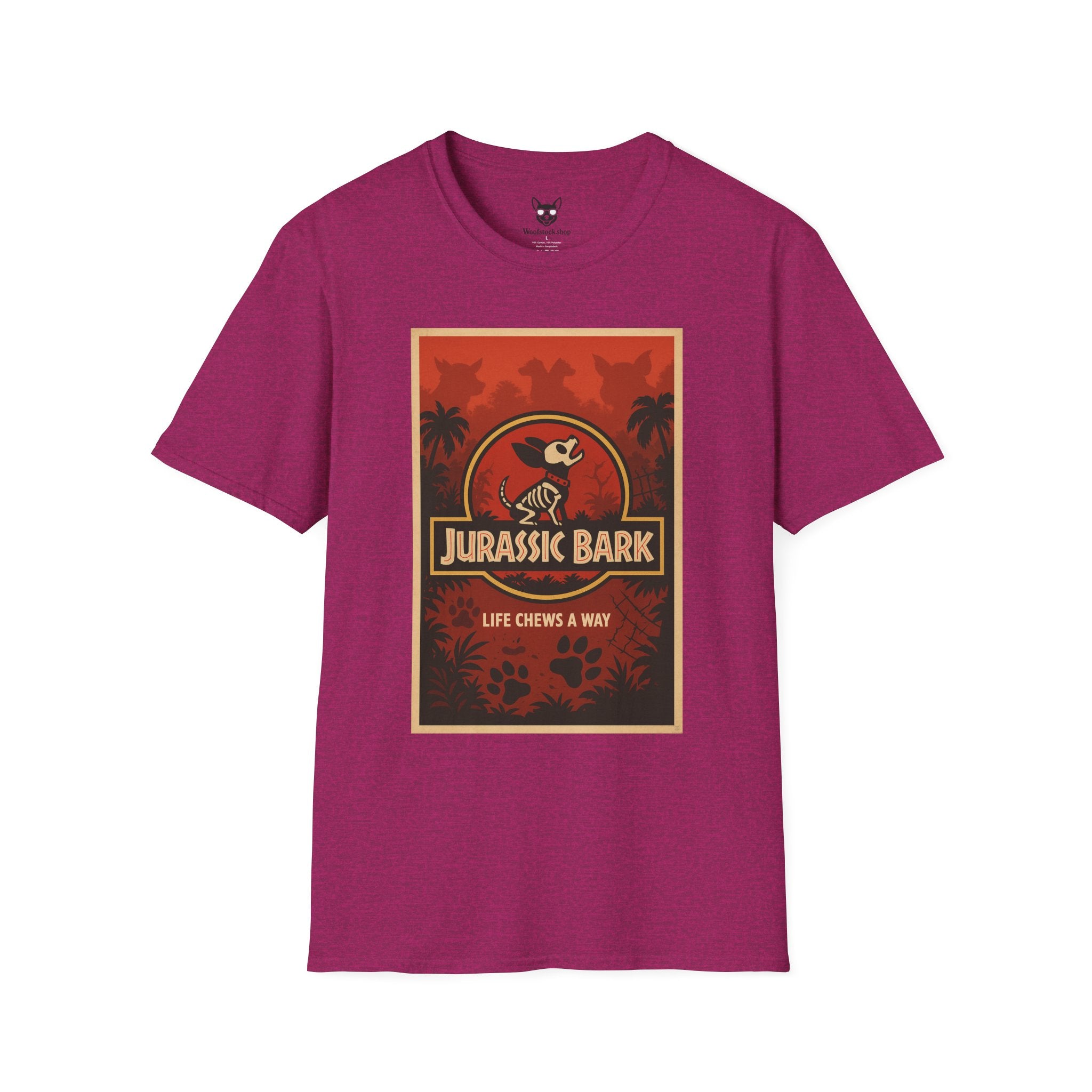 Jurassic Park Movie Poster Dog Parody Unisex Softstyle T-Shirt -- Funny Dog Movie Tee for Film and Dog Lovers