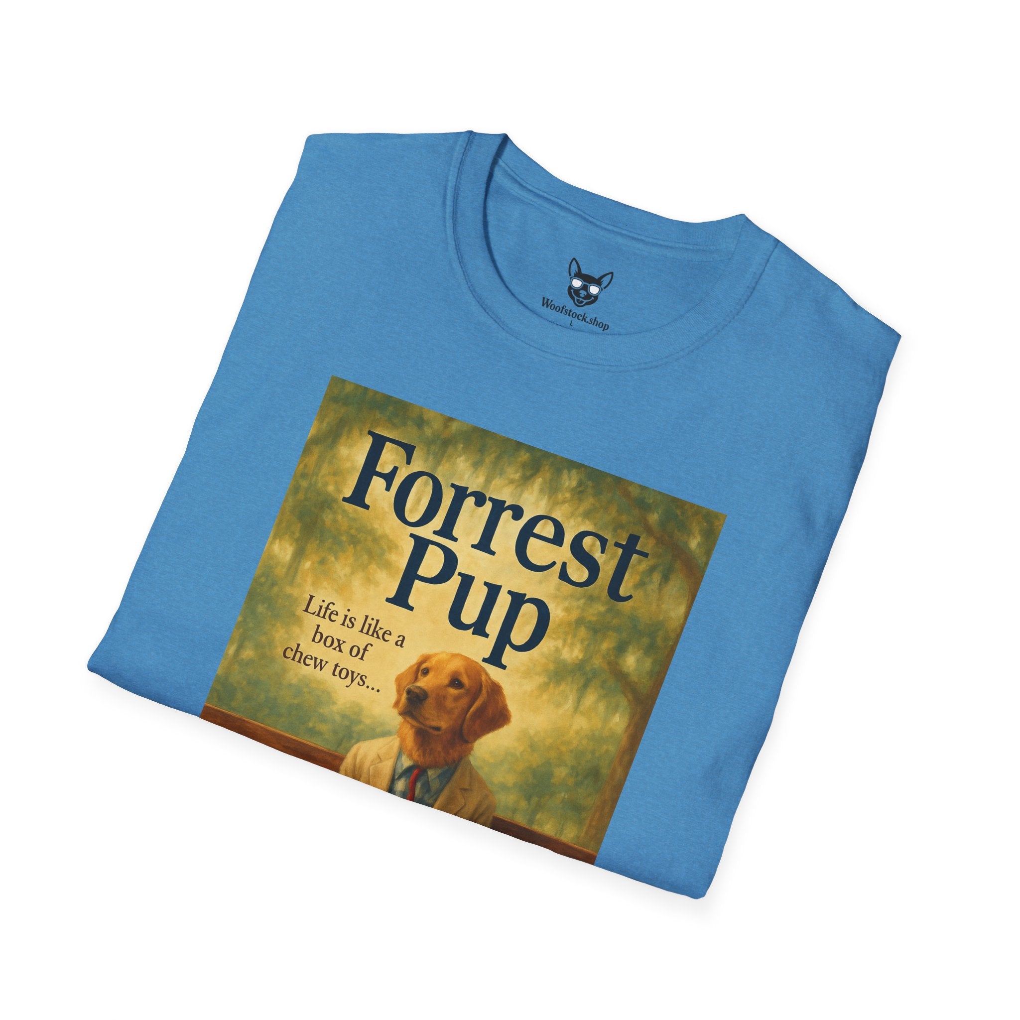 Forrest Gump Movie Poster Dog Parody Unisex Softstyle T-Shirt -- Funny Dog Movie Tee for Film and Dog Lovers