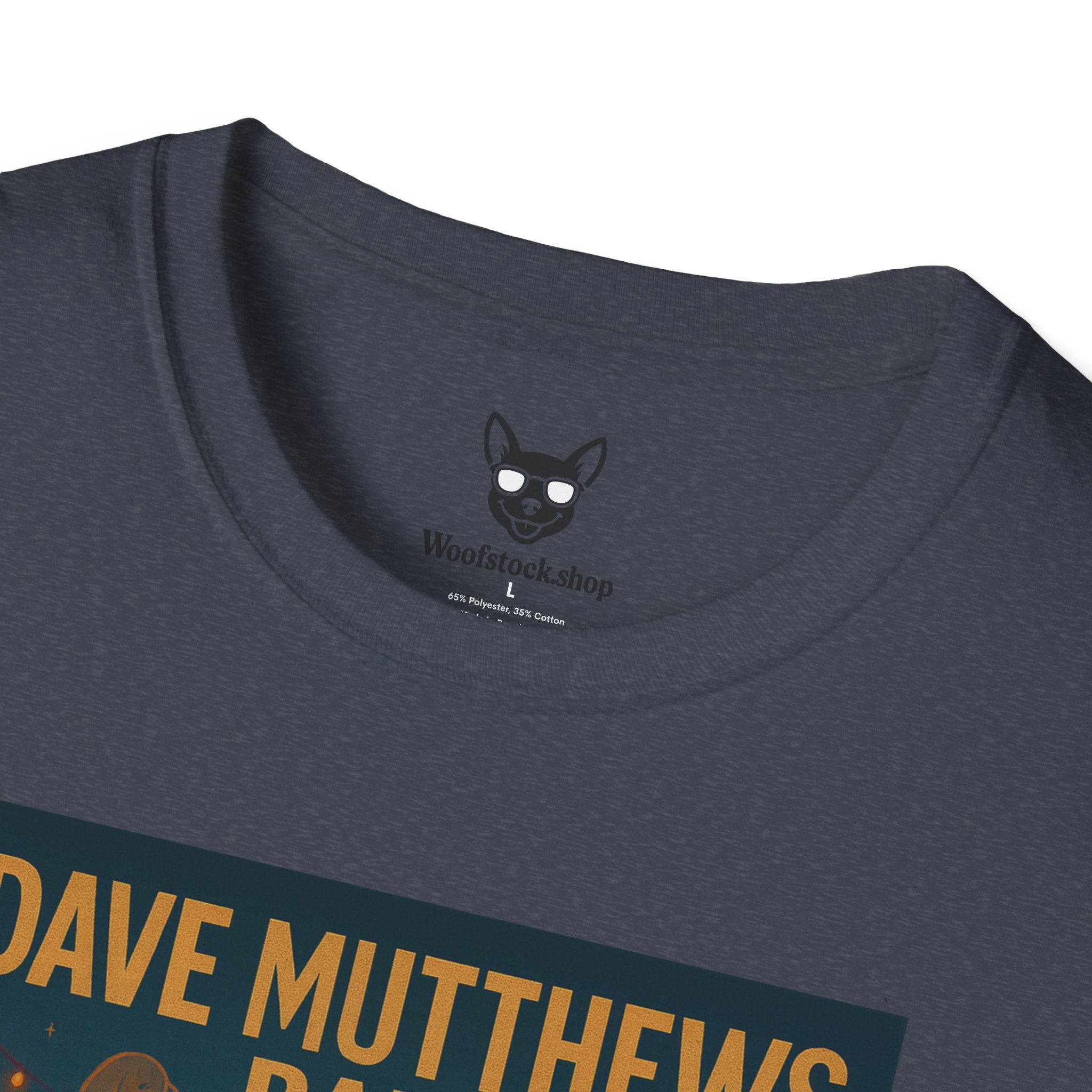 Dave Matthews Band Concert Poster Dog Parody Unisex Softstyle T-Shirt -- Funny Dog Concert Tee for Music and Dog Lovers