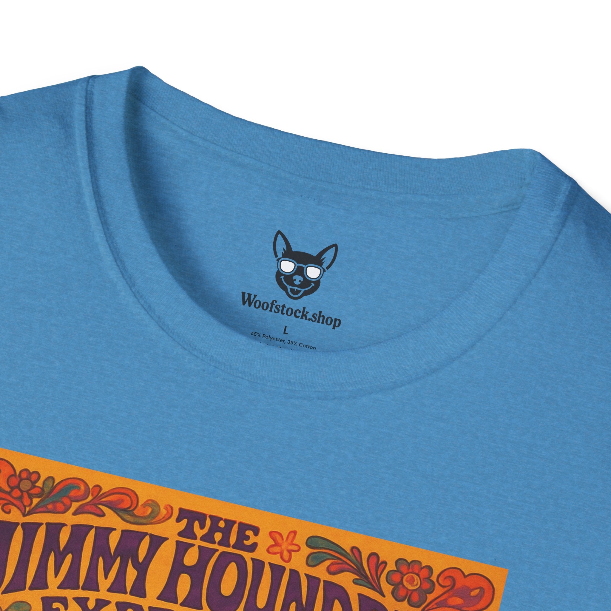 Jimi Hendrix Concert Poster Dog Parody Unisex Softstyle T-Shirt -- Funny Rock Tee for Music and Dog Lovers
