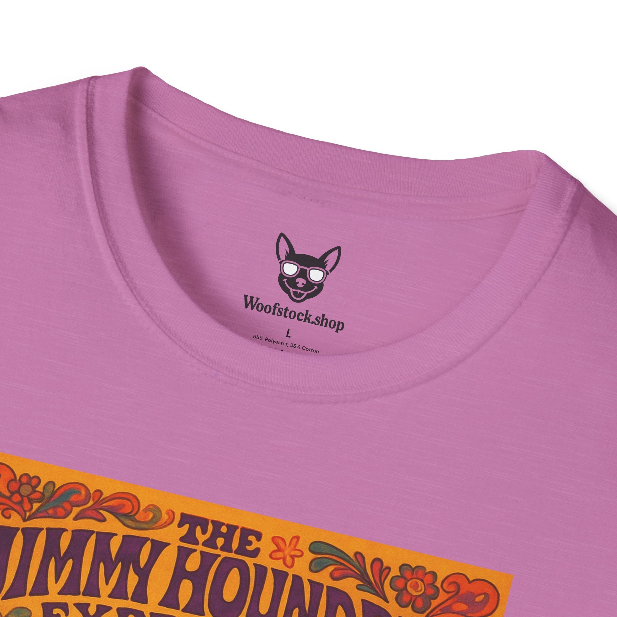 Jimi Hendrix Concert Poster Dog Parody Unisex Softstyle T-Shirt -- Funny Rock Tee for Music and Dog Lovers