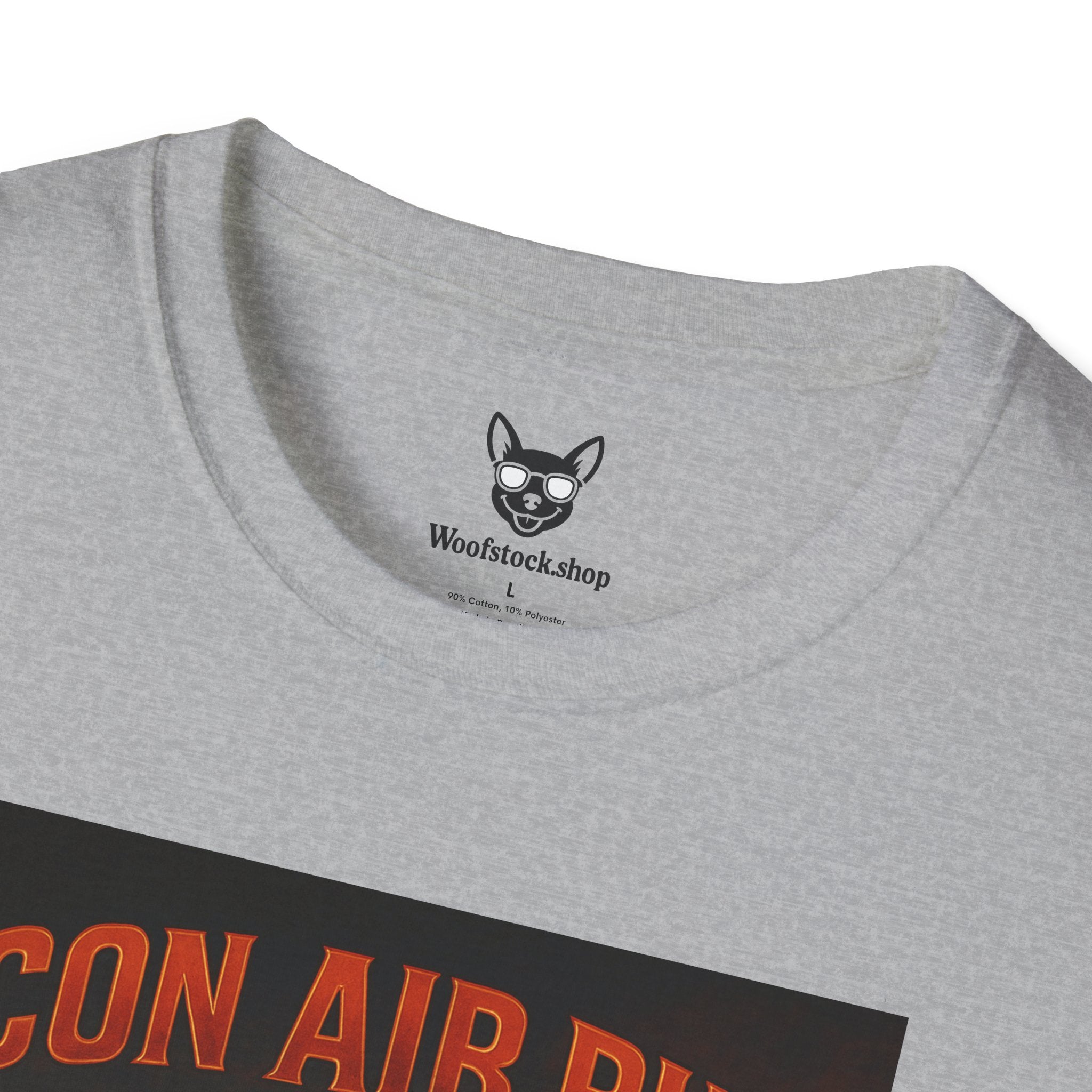 Con Air Movie Poster Dog Parody Unisex Softstyle T-Shirt – Funny Action Movie Tee for Film and Dog Lovers