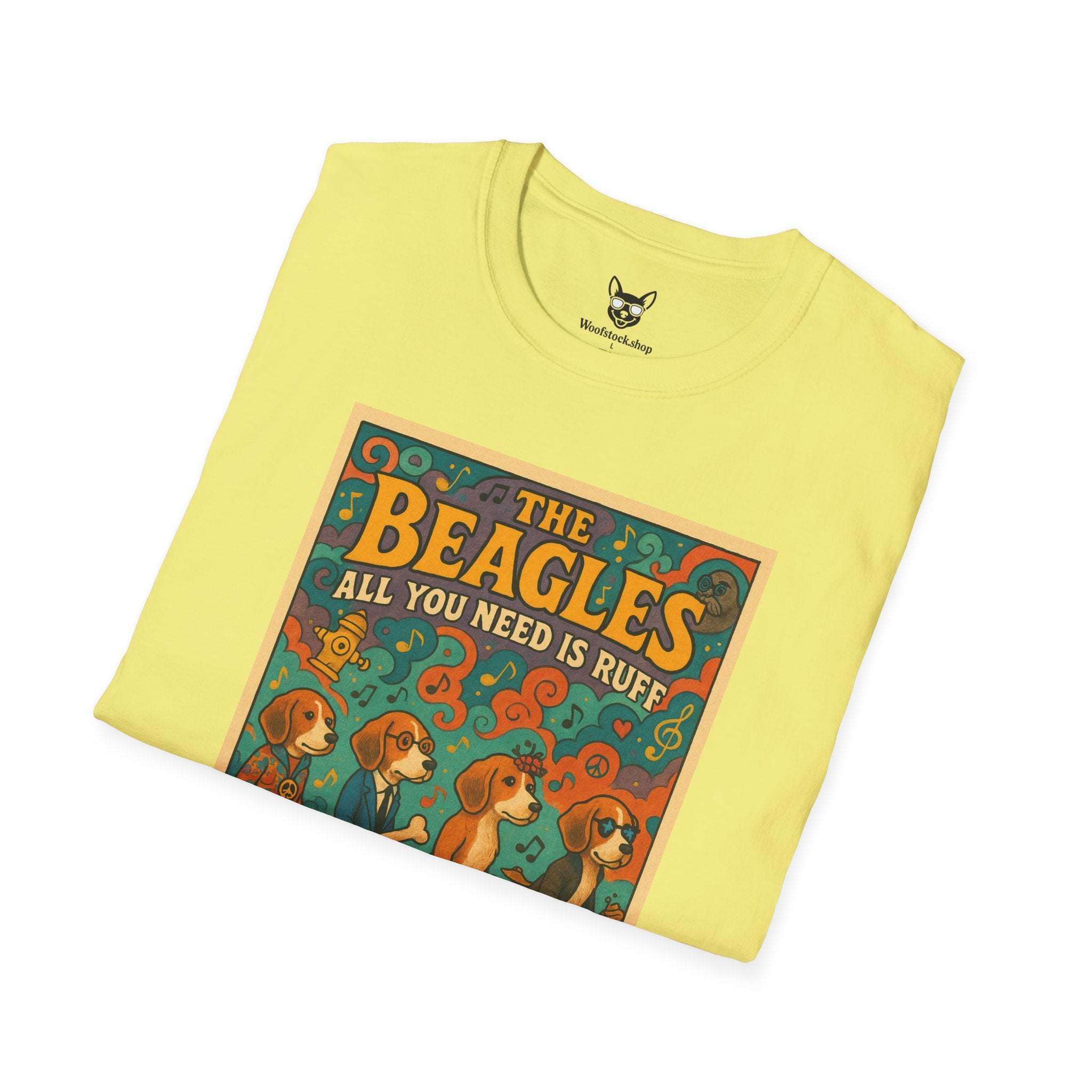 The Beatles Concert Poster Dog Parody Unisex Softstyle T-Shirt -- Funny Dog Concert Tee for Music and Dog Lovers