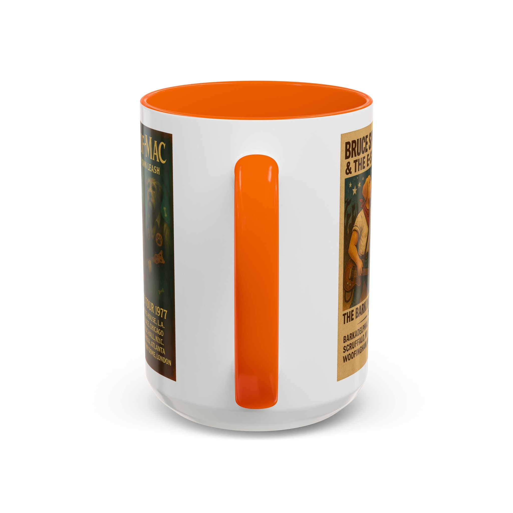 Concert Poster Dog Parody Mug – Funny Bruce Springsteen, Jimi Hendrix, and Fleetwood Mac Parody Gift