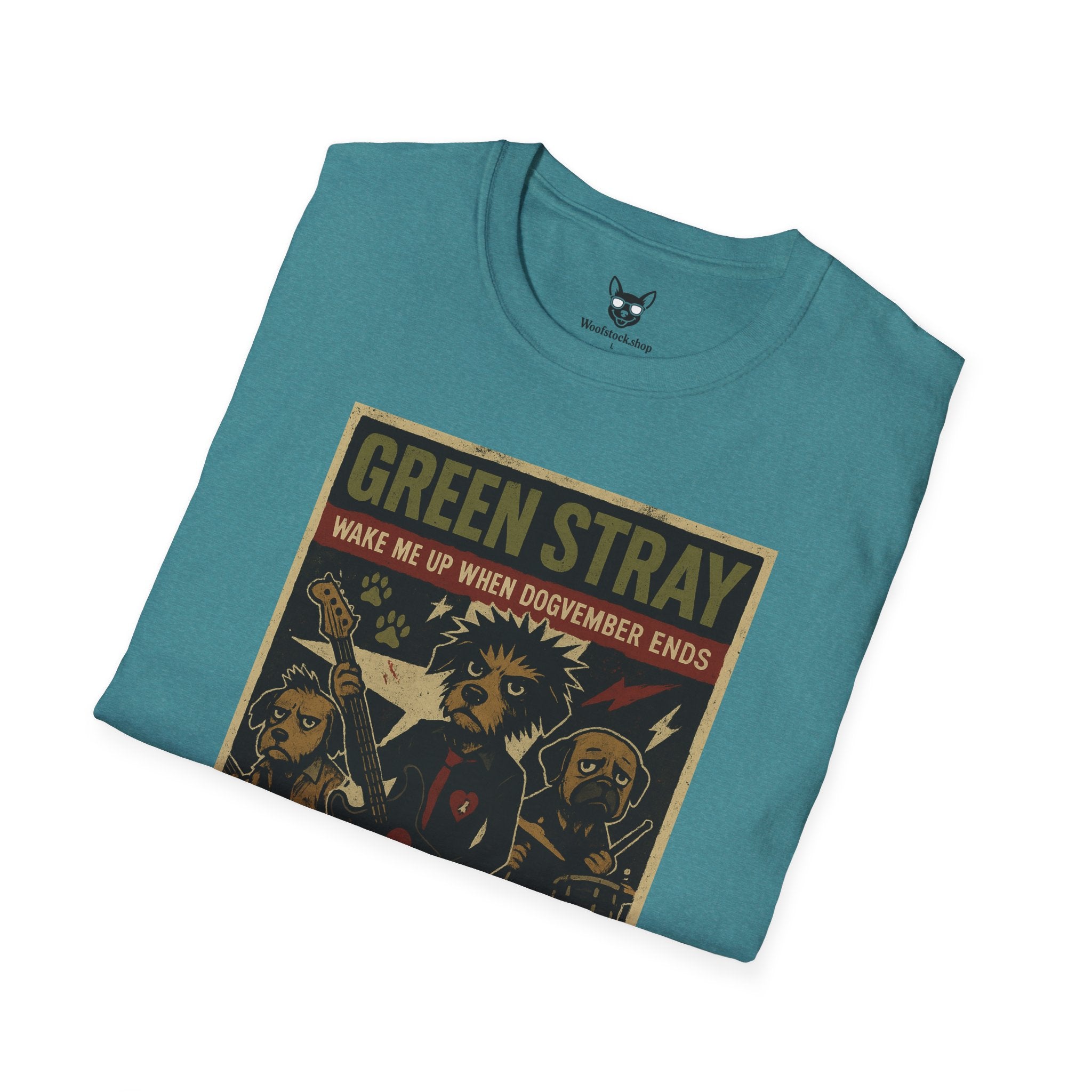 Green Day Concert Poster Dog Parody Unisex Softstyle T-Shirt – Funny Tee for Music and Dog Lovers