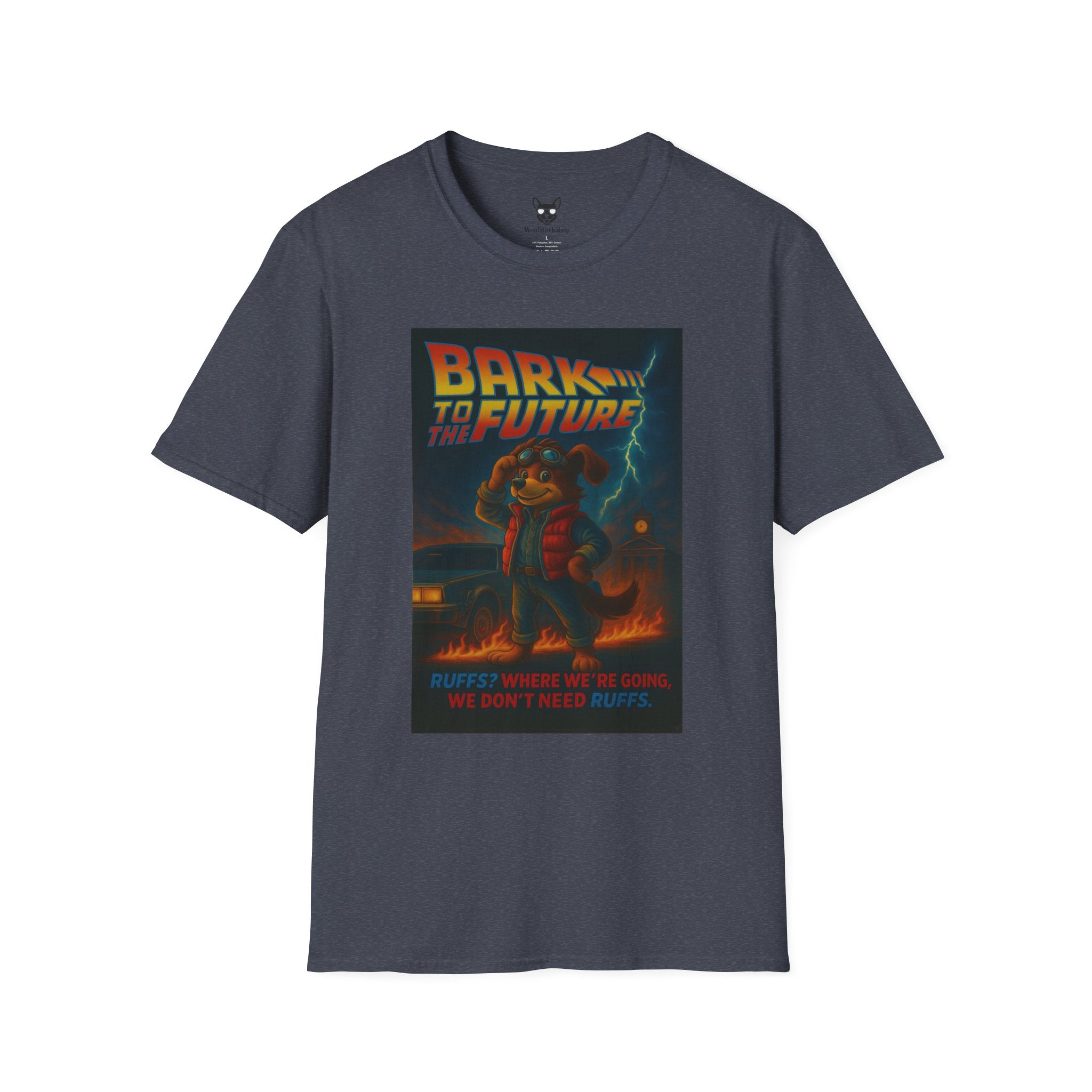 Back to the Future Movie Poster Dog Parody Unisex Softstyle T-Shirt -- Funny Dog Movie Tee for Film and Dog Lovers