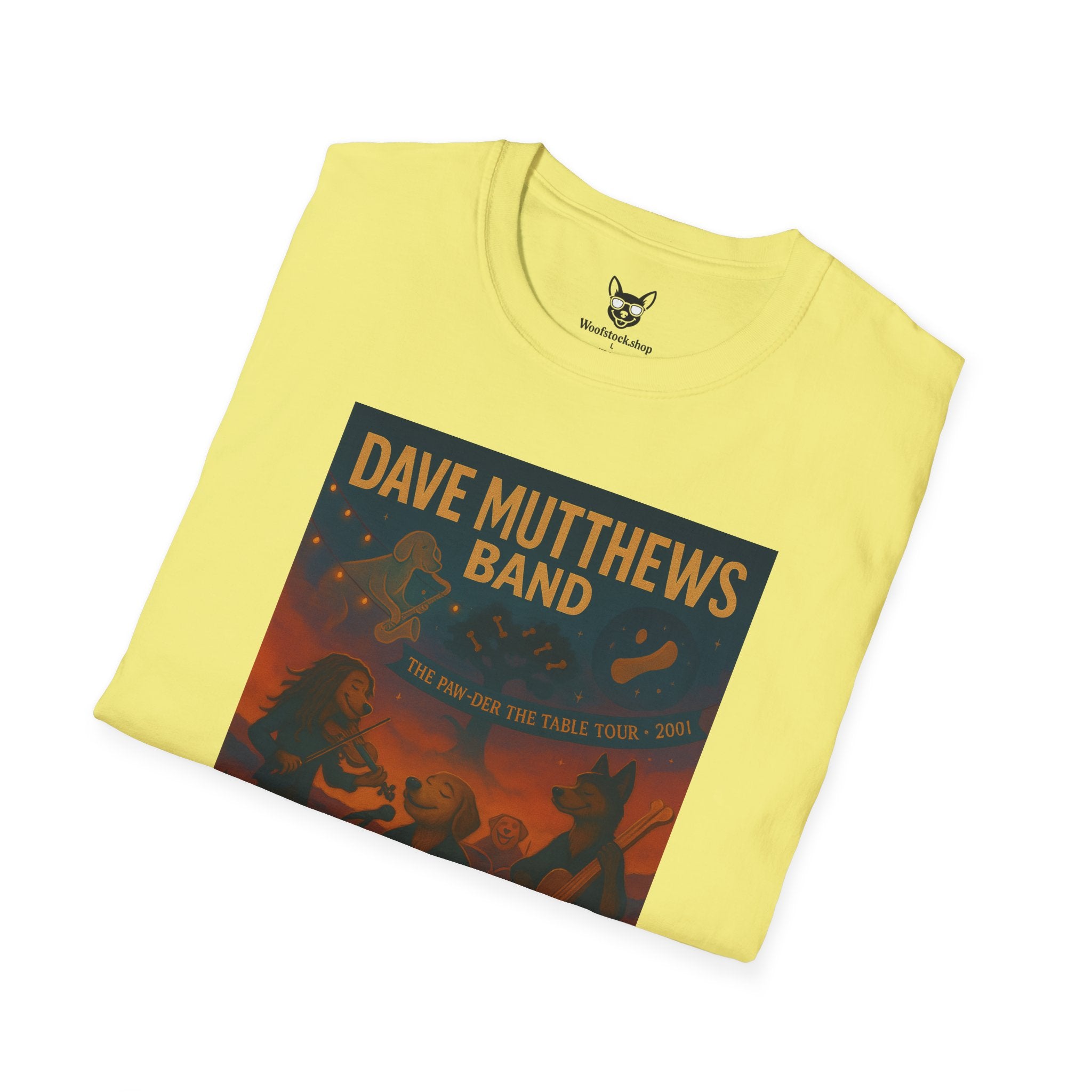 Dave Matthews Band Concert Poster Dog Parody Unisex Softstyle T-Shirt -- Funny Dog Concert Tee for Music and Dog Lovers