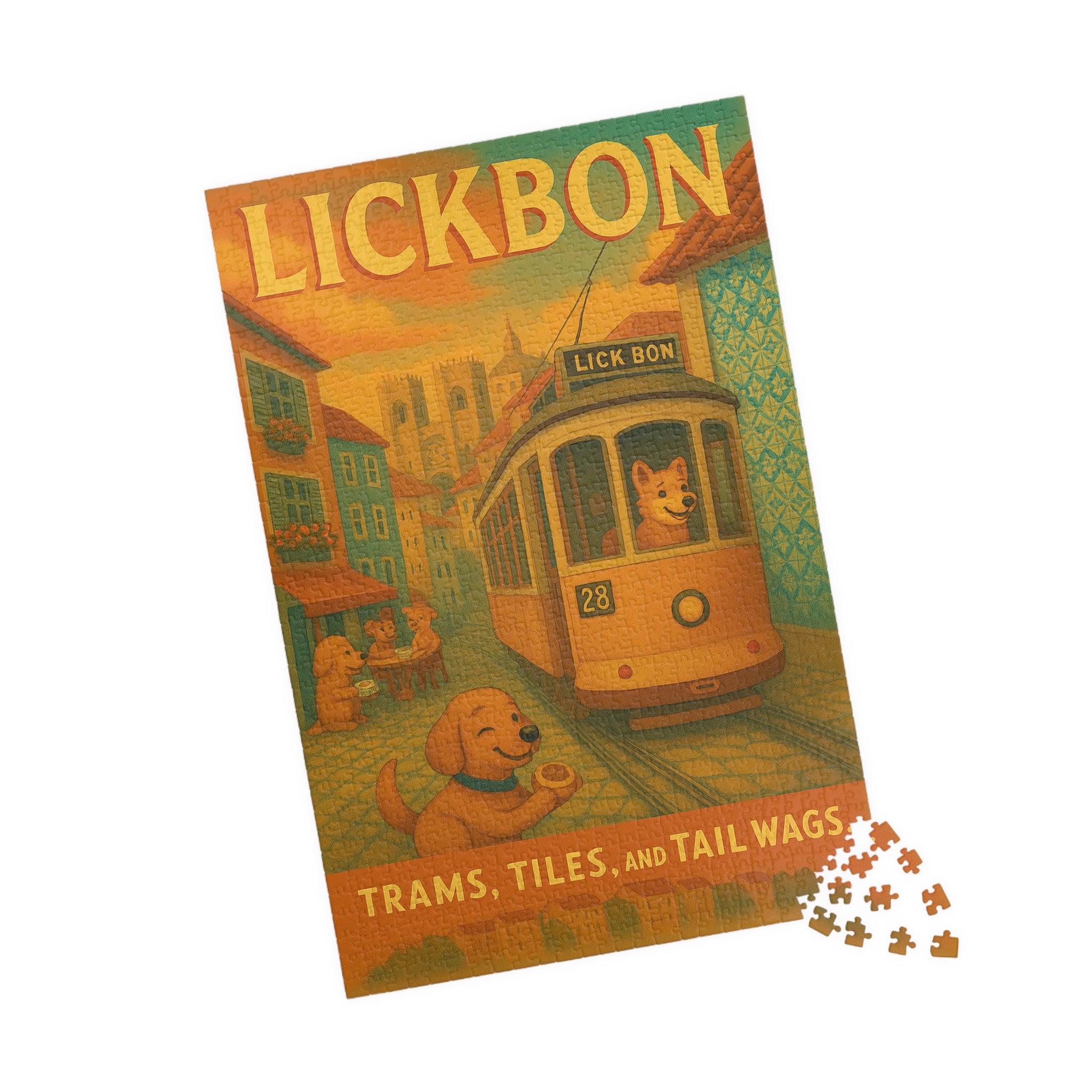 Lickbon Vintage Travel Poster Puzzle – Funny Dog Puzzle Inspired by Lisbon – 1,014 Pieces