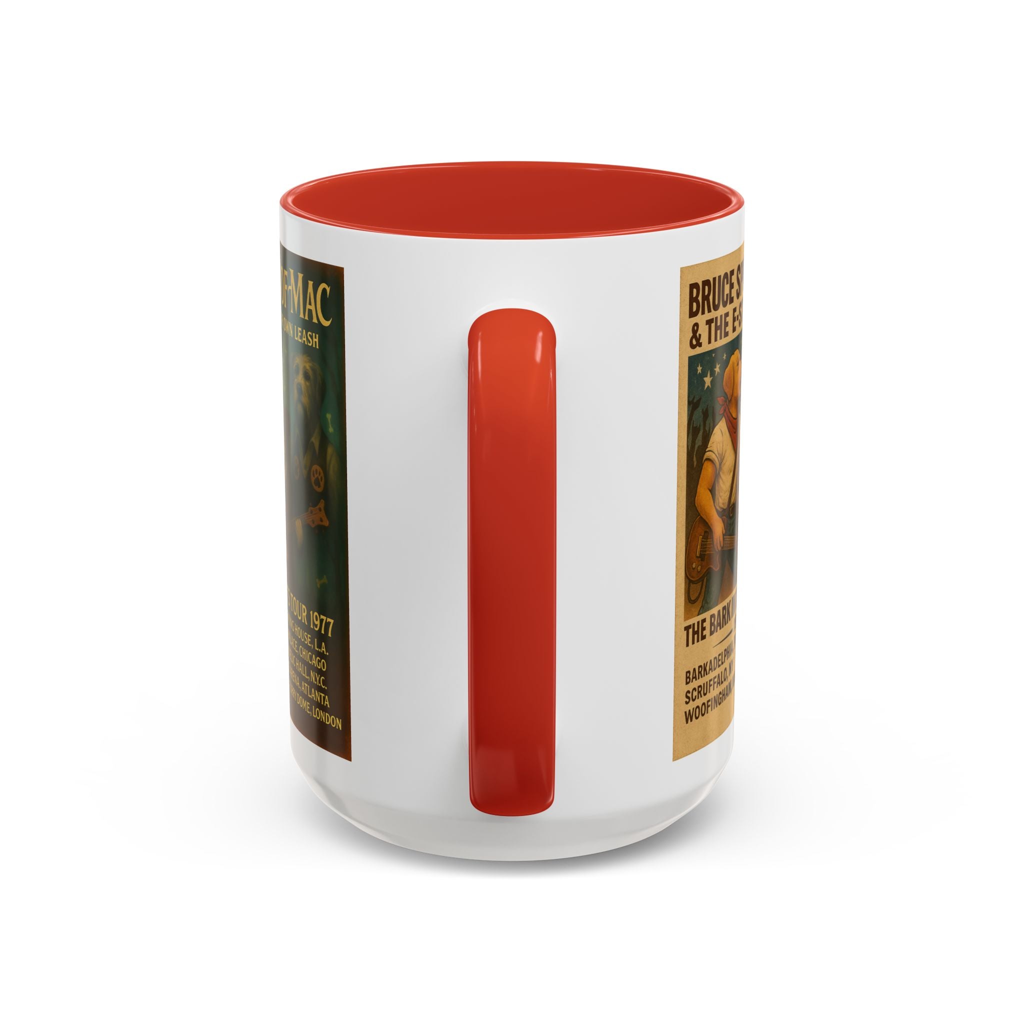 Concert Poster Dog Parody Mug – Funny Bruce Springsteen, Jimi Hendrix, and Fleetwood Mac Parody Gift