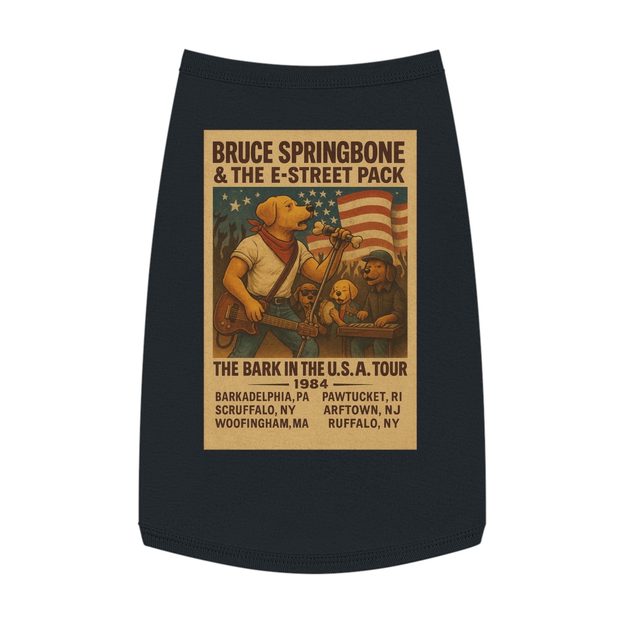 Bruce Springbone Pug Pet Tank Top-- Funny Parody Concert Shirt for Dog Lovers