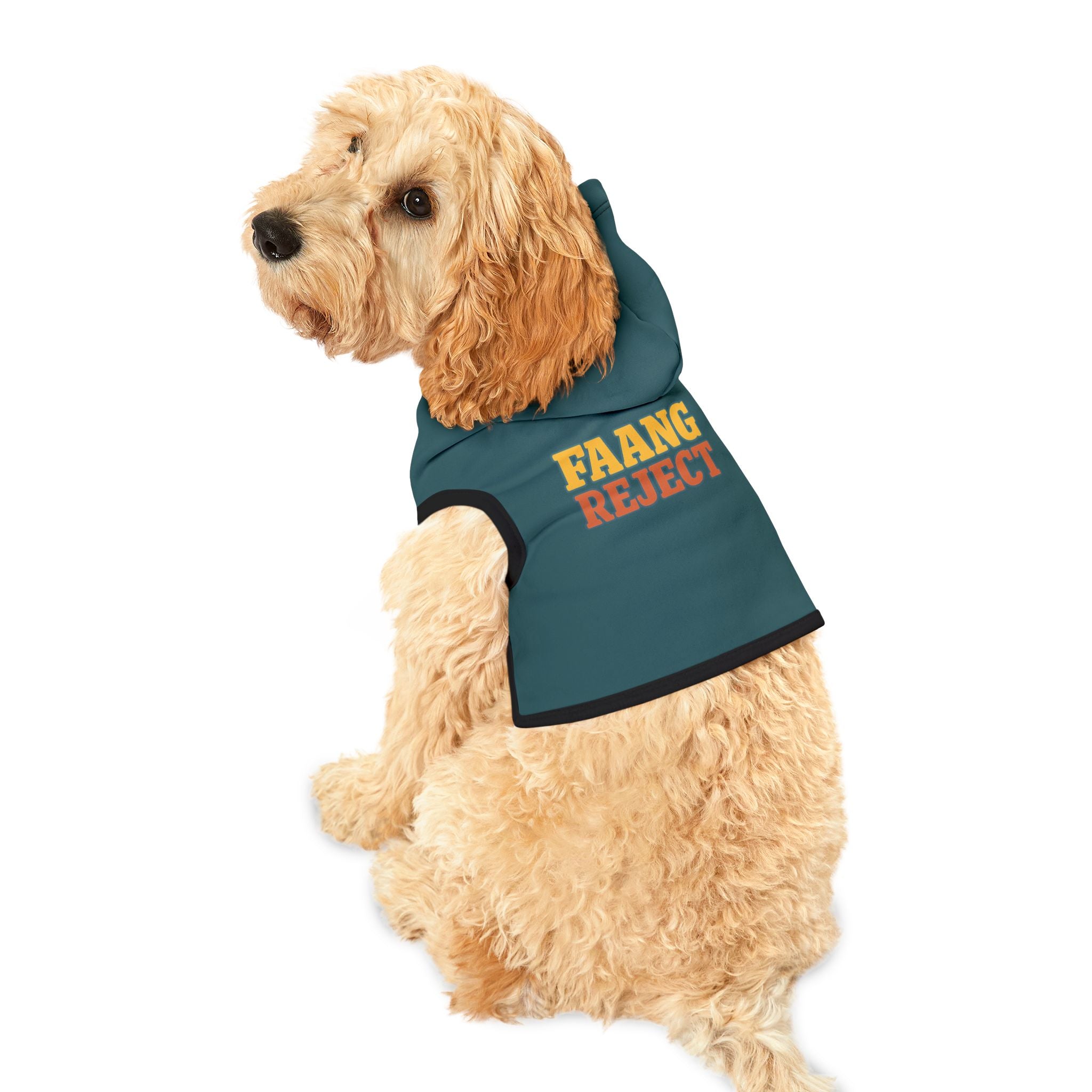 FAANG Reject Dog Hoodie – Funny Tech-Inspired Pet Sweatshirt for Washed-Up Work-from-Home Dogs