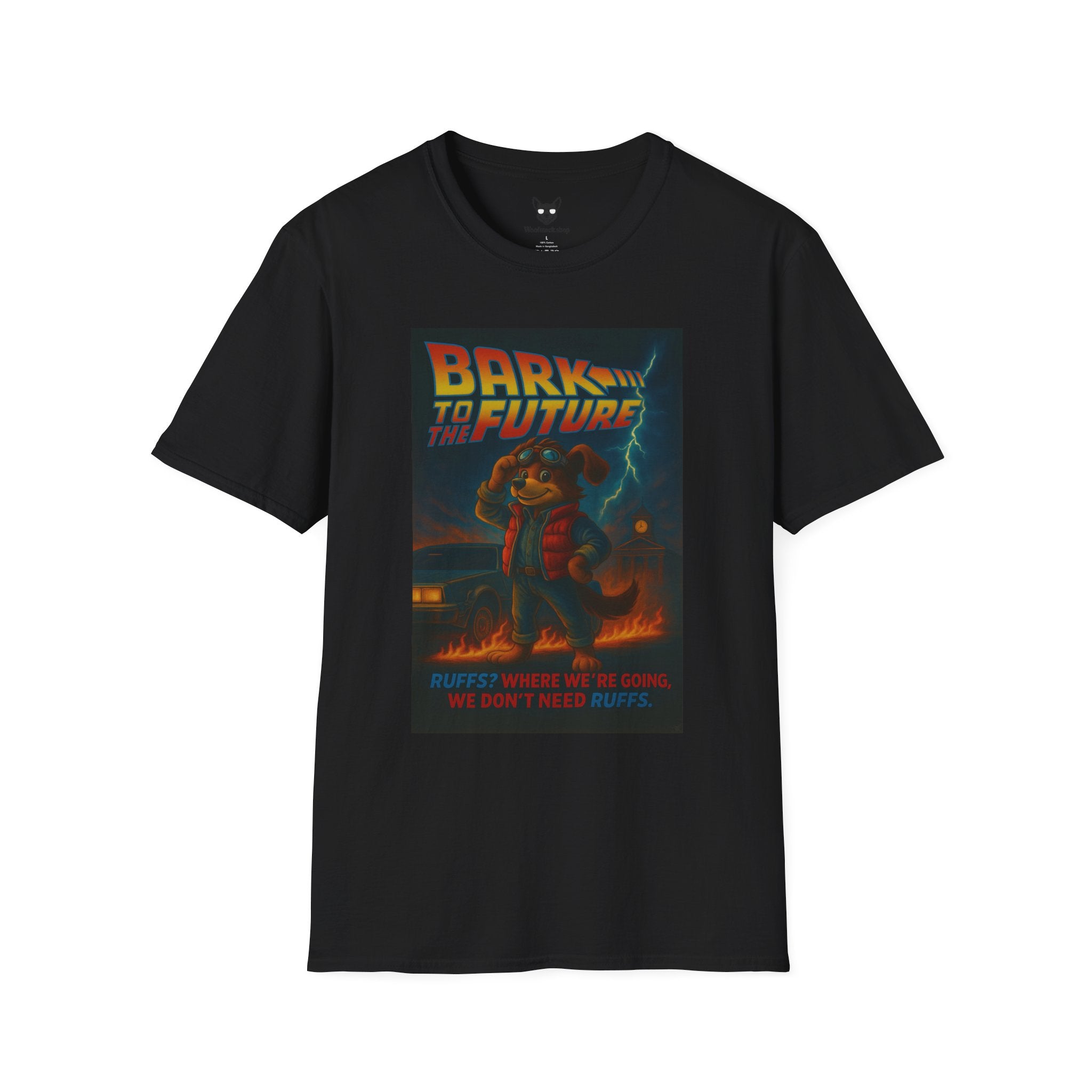Back to the Future Movie Poster Dog Parody Unisex Softstyle T-Shirt -- Funny Dog Movie Tee for Film and Dog Lovers