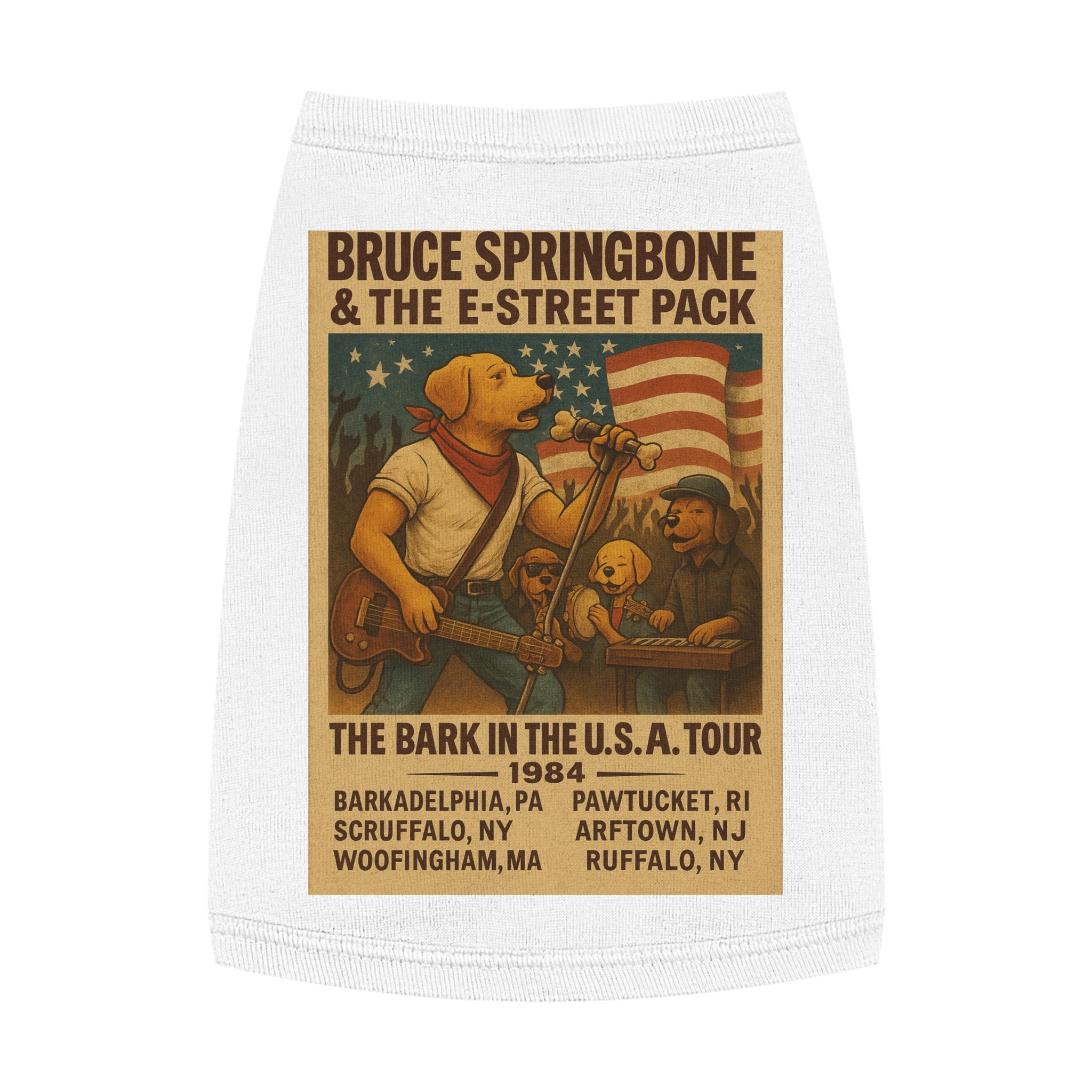 Bruce Springbone Pug Pet Tank Top-- Funny Parody Concert Shirt for Dog Lovers