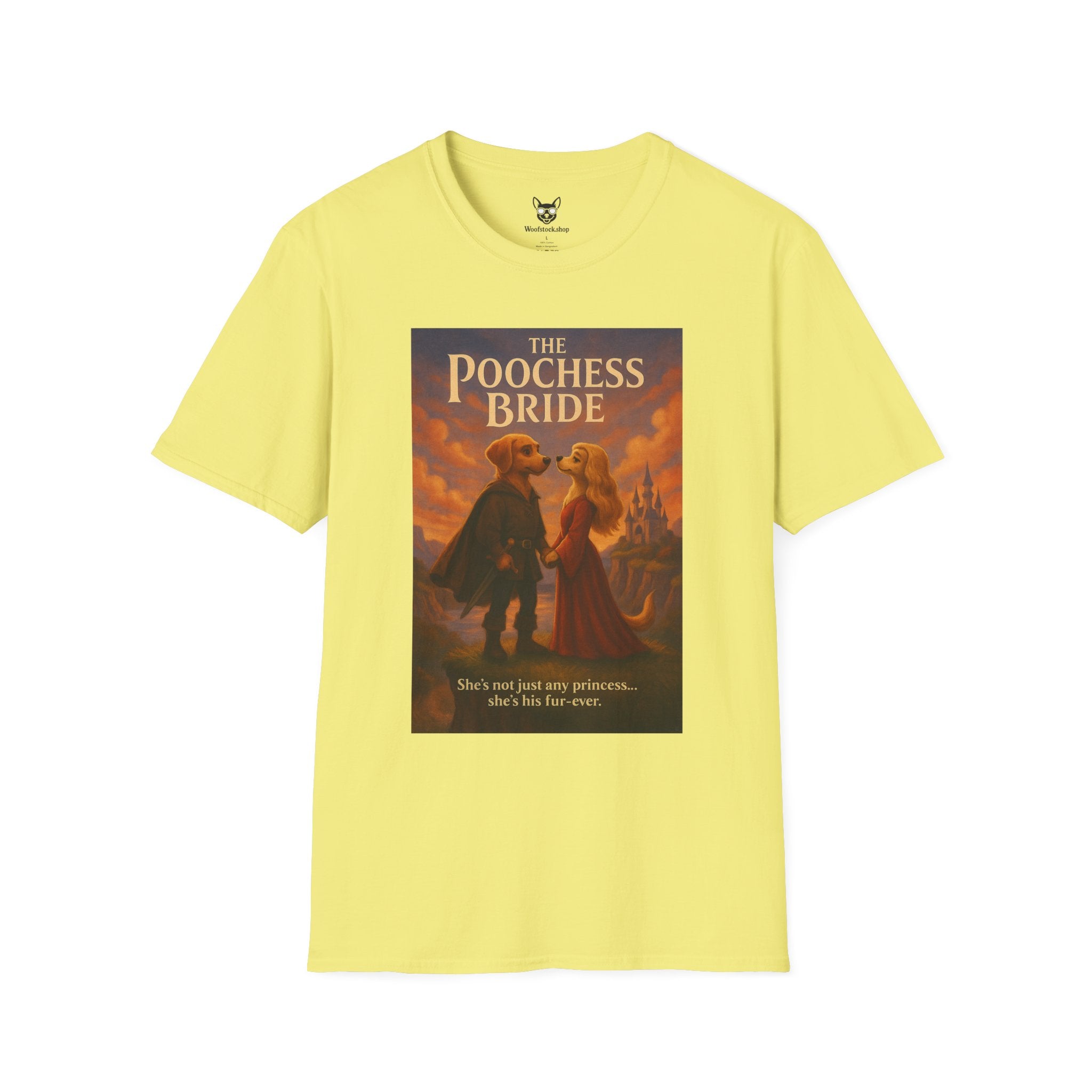 The Princess Bride Poster Dog Parody Unisex Softstyle T-Shirt -- Funny Audrey Hepburn Movie Tee for Film and Dog Lovers