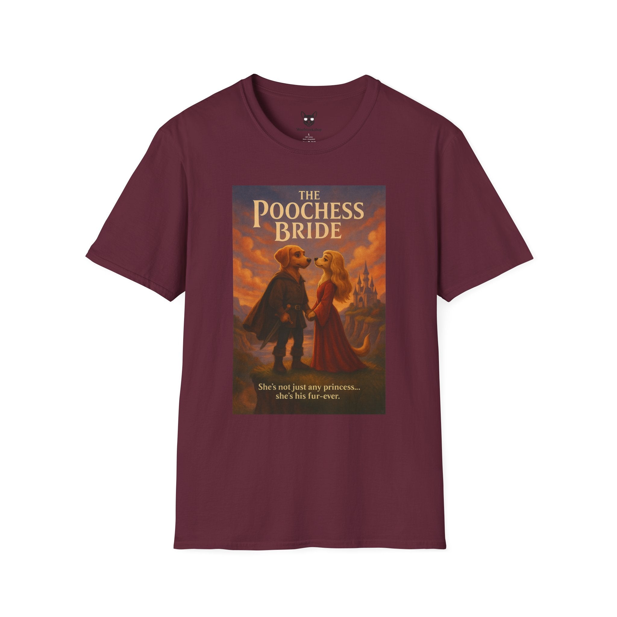The Princess Bride Poster Dog Parody Unisex Softstyle T-Shirt -- Funny Audrey Hepburn Movie Tee for Film and Dog Lovers